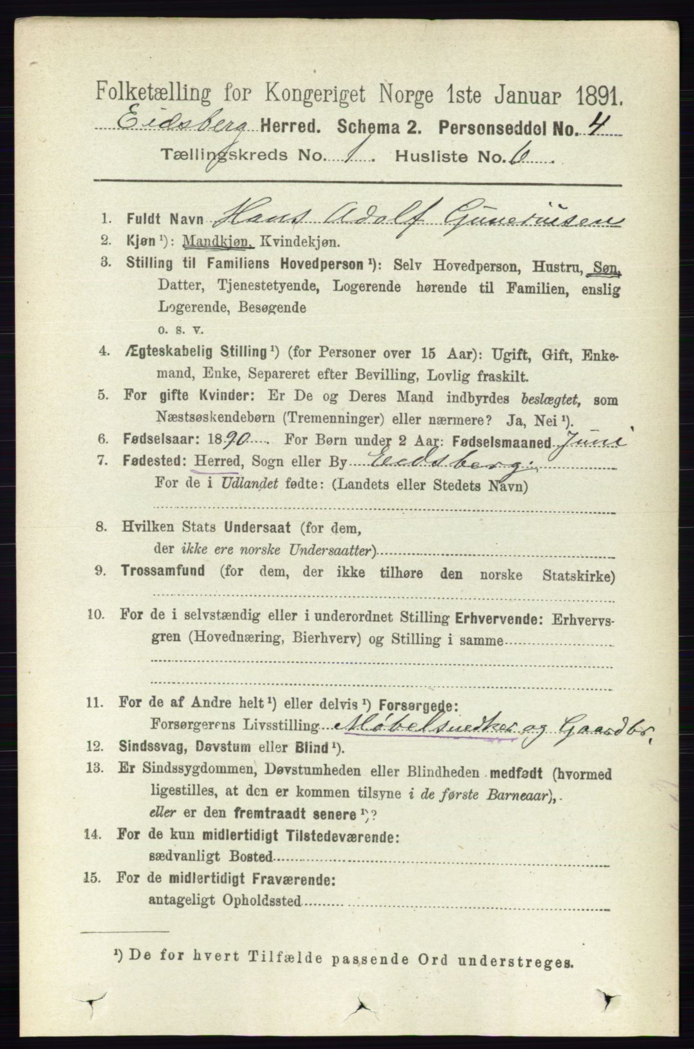 RA, 1891 census for 0125 Eidsberg, 1891, p. 173