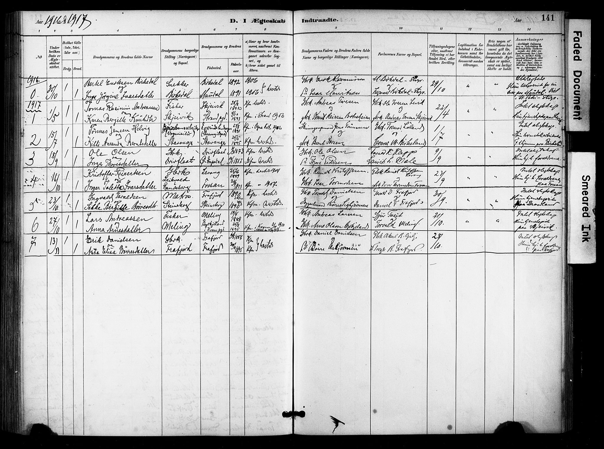 Høgsfjord sokneprestkontor, SAST/A-101624/H/Ha/Haa/L0006: Parish register (official) no. A 6, 1885-1897, p. 141