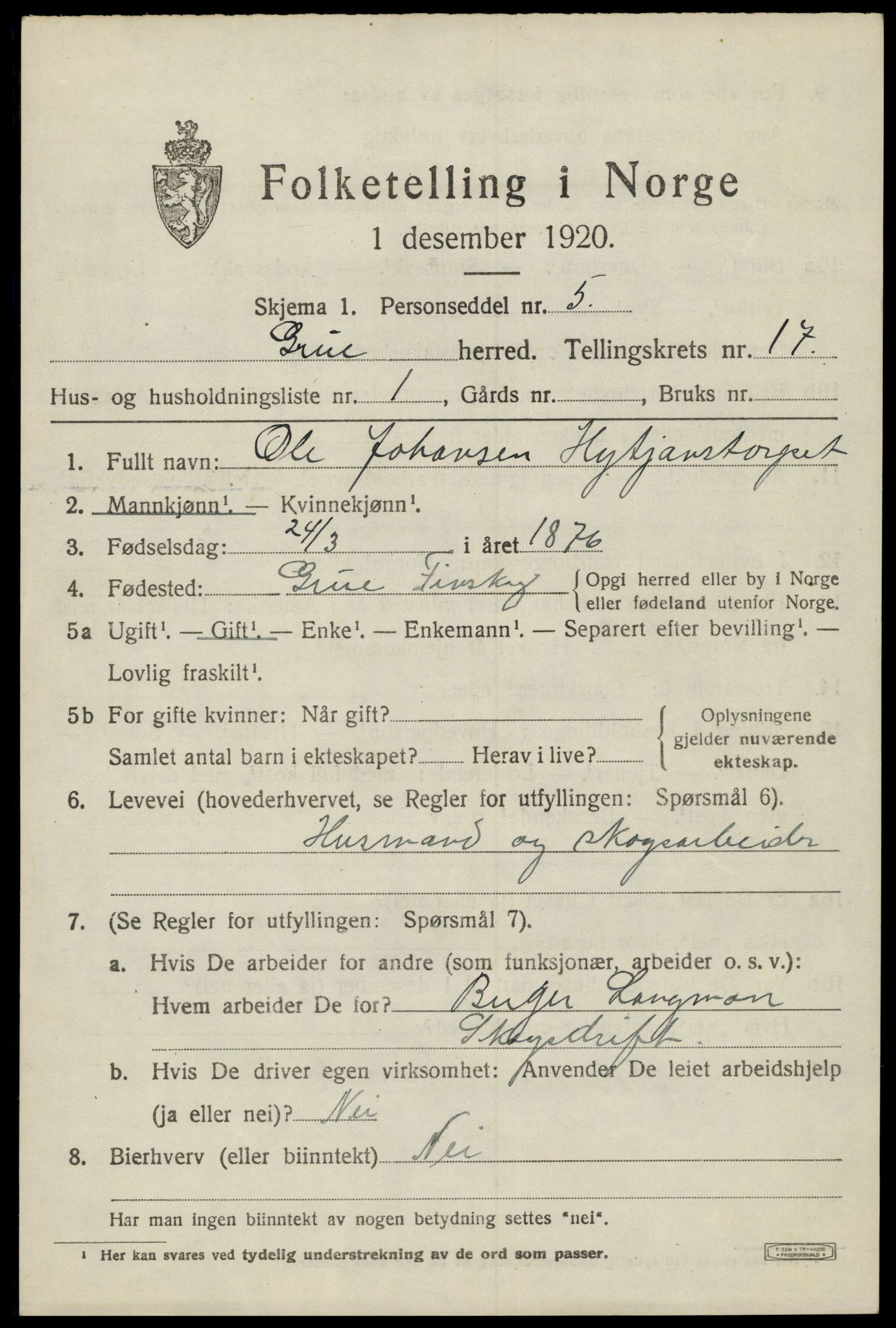 SAH, 1920 census for Grue, 1920, p. 13735