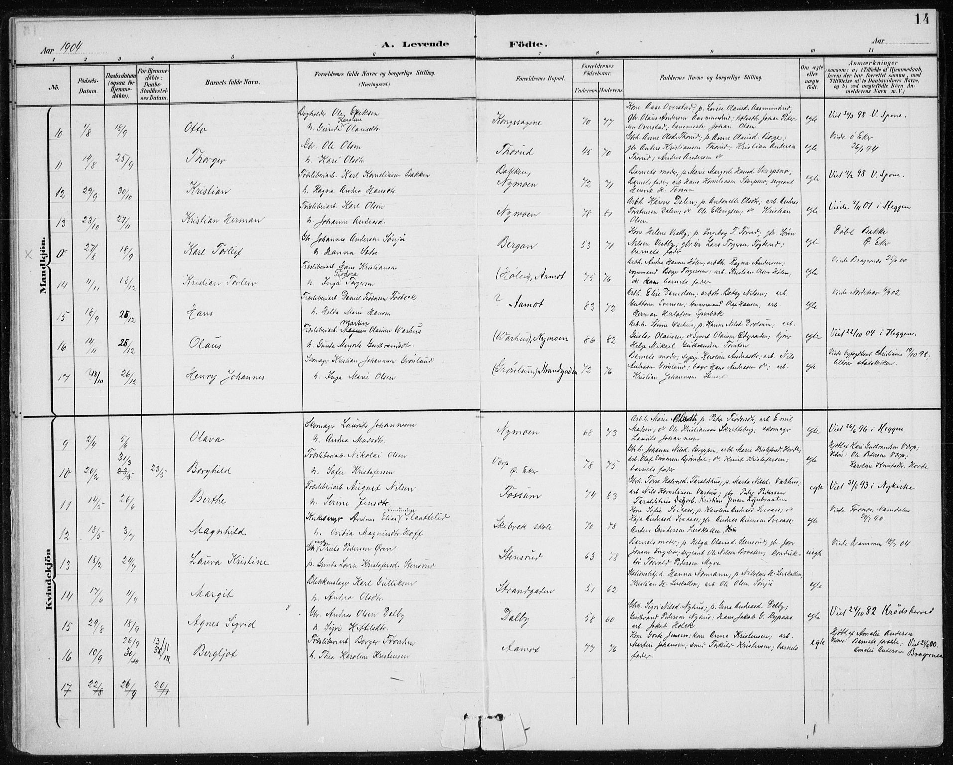 Modum kirkebøker, AV/SAKO-A-234/F/Fa/L0017: Parish register (official) no. 17, 1900-1915, p. 14