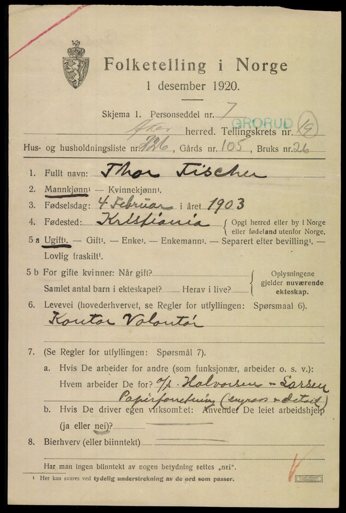 SAO, 1920 census for Aker, 1920, p. 121988