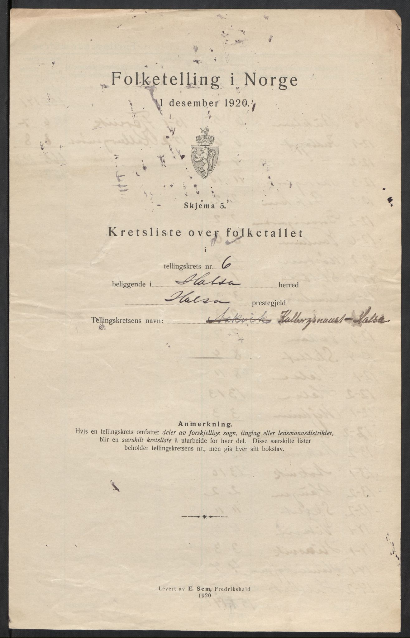 SAT, 1920 census for Halsa, 1920, p. 22