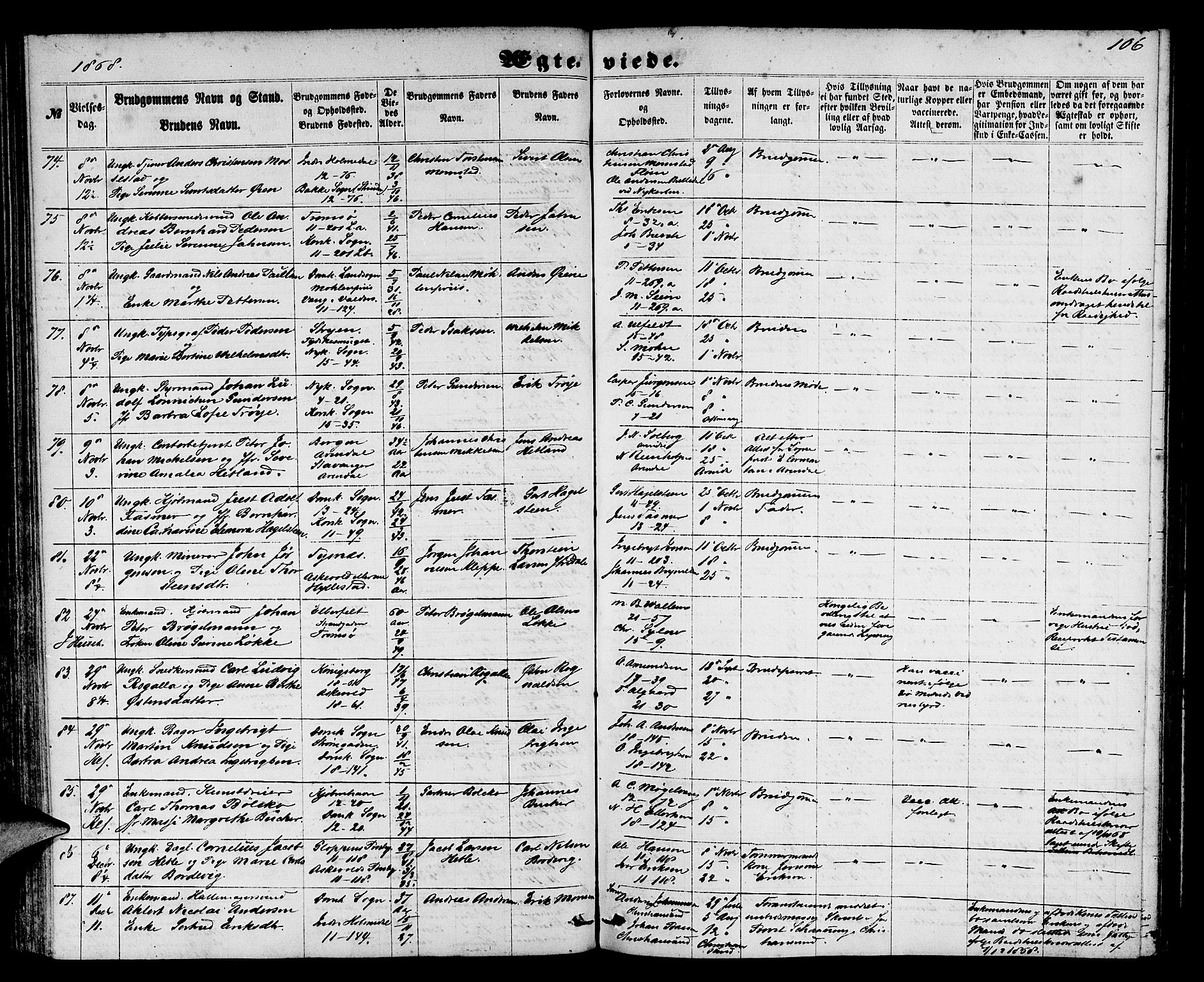 Domkirken sokneprestembete, AV/SAB-A-74801/H/Hab/L0030: Parish register (copy) no. D 2, 1857-1876, p. 106