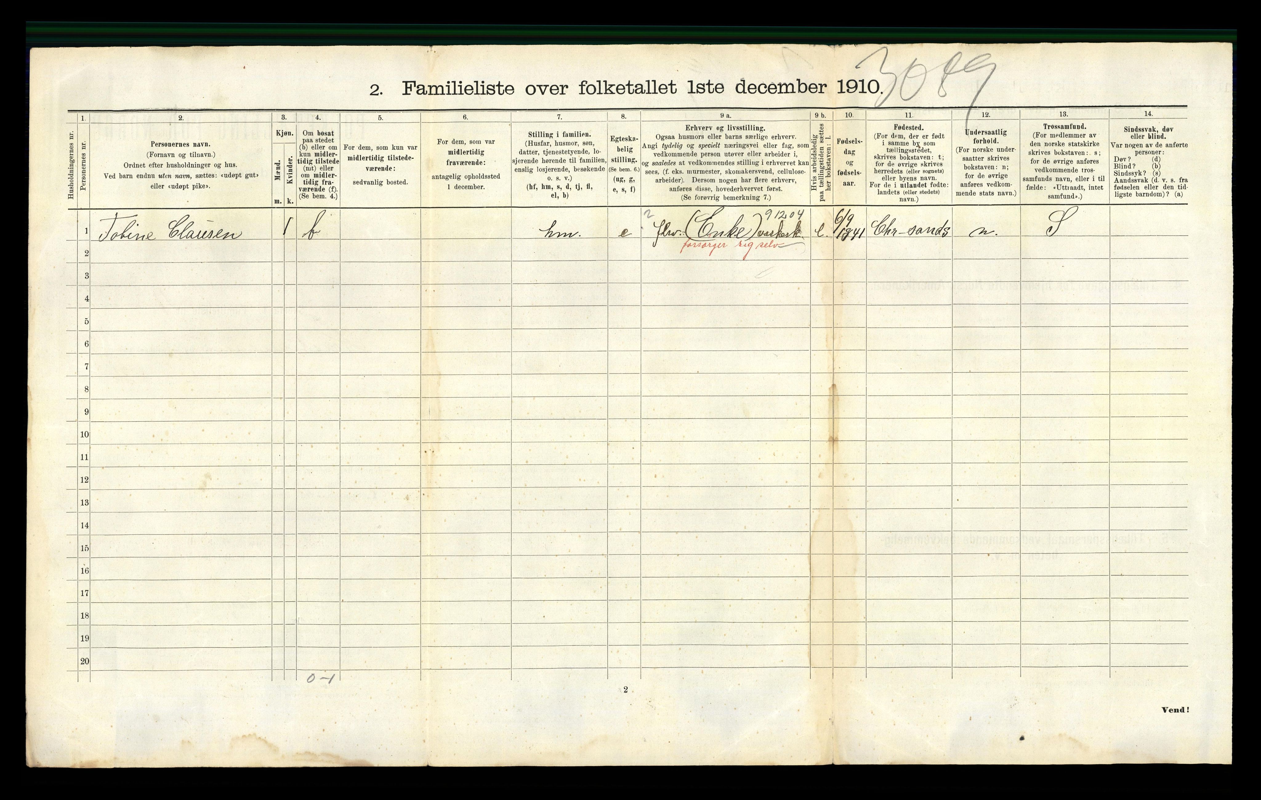 RA, 1910 census for Kristiansand, 1910, p. 2245