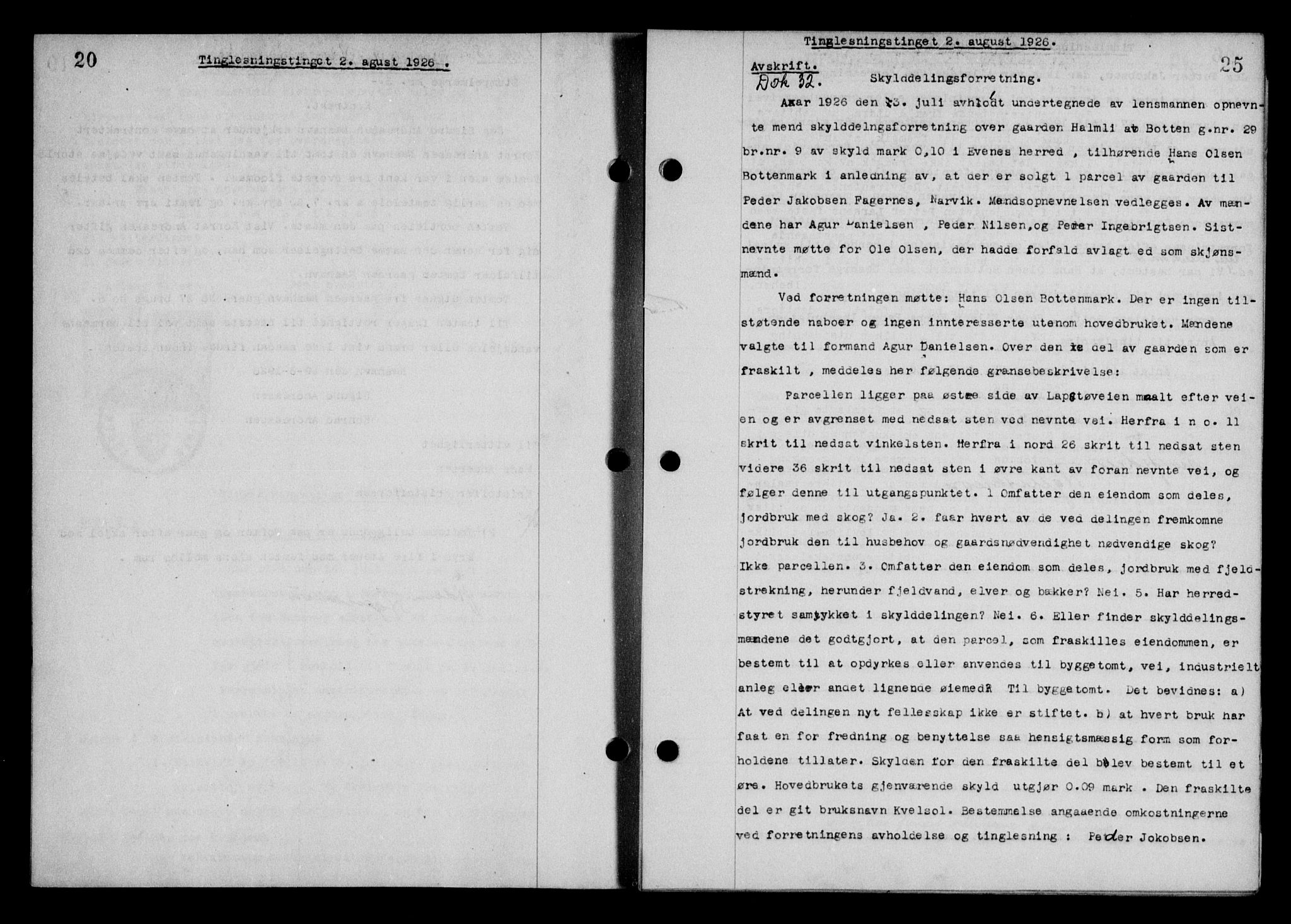 Steigen og Ofoten sorenskriveri, SAT/A-0030/1/2/2C/L0014: Mortgage book no. 13 og 15, 1926-1927, Deed date: 02.08.1926