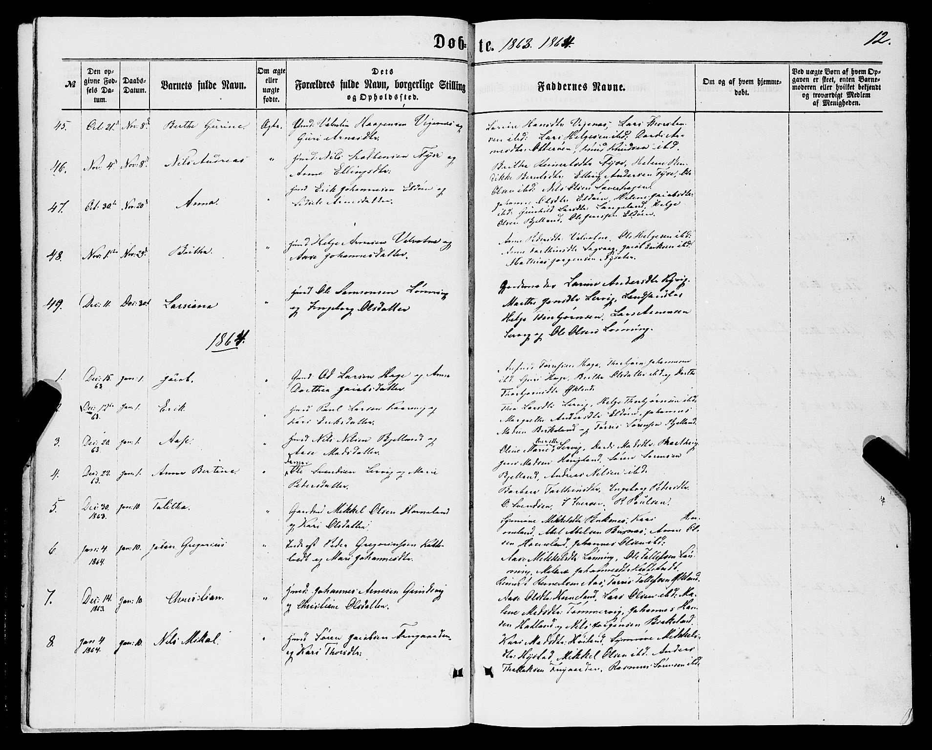 Stord sokneprestembete, AV/SAB-A-78201/H/Haa: Parish register (official) no. B 1, 1862-1877, p. 12