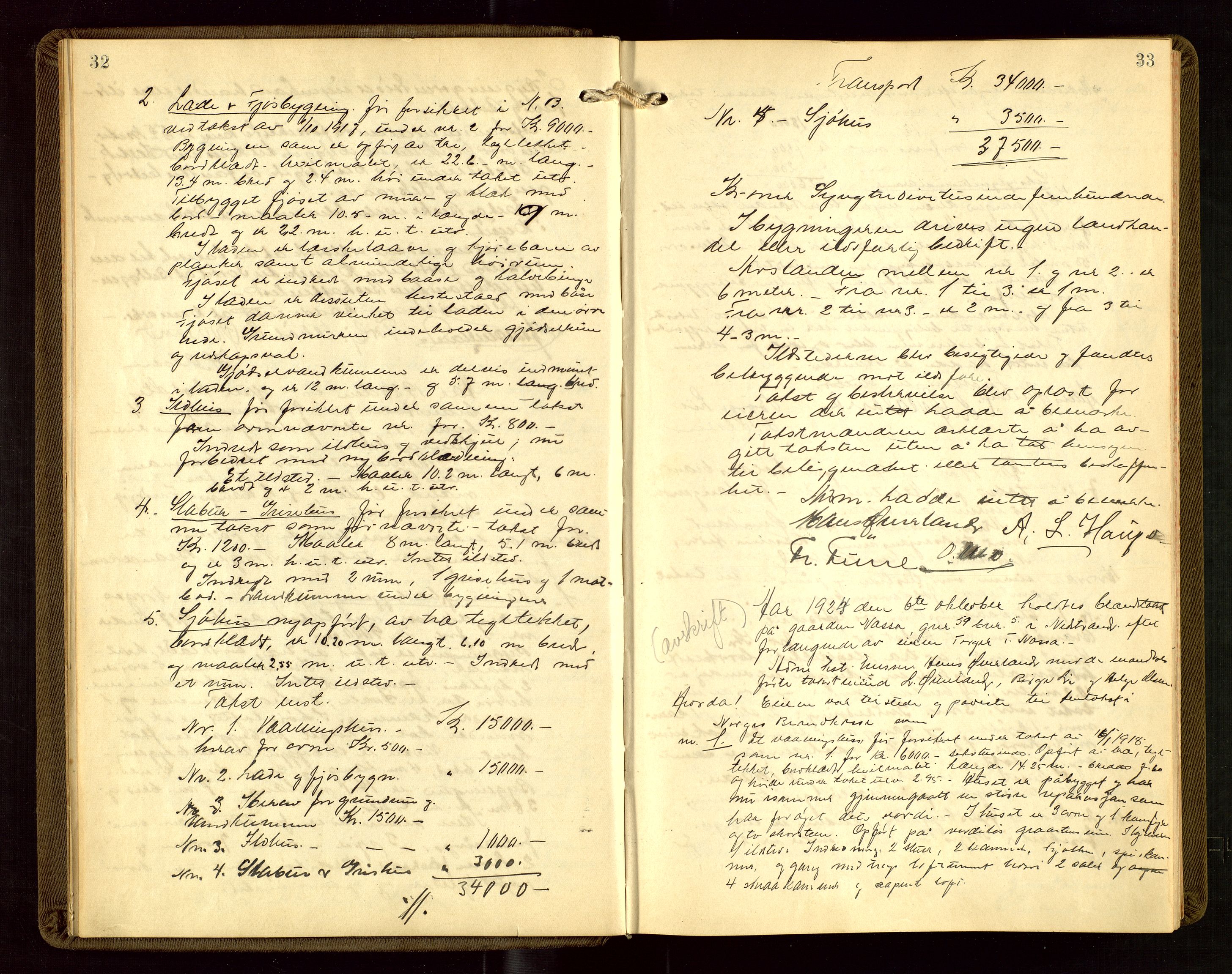 Nedstrand lensmannskontor, AV/SAST-A-100236/Goa/L0002: "Brandtakstprotokoll for lensmannen i Nedstrand", 1922-1955, p. 32-33