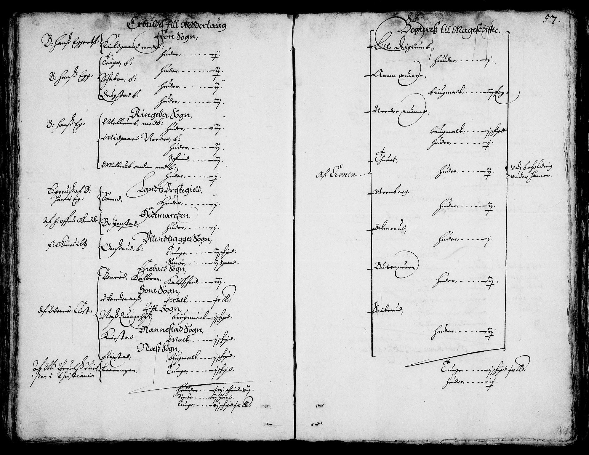 Rentekammeret inntil 1814, Realistisk ordnet avdeling, AV/RA-EA-4070/On/L0001/0002: Statens gods / [Jj 2]: Jordebok og forklaring over atkomstene til Hannibal Sehesteds gods, 1651, p. 56b-57a