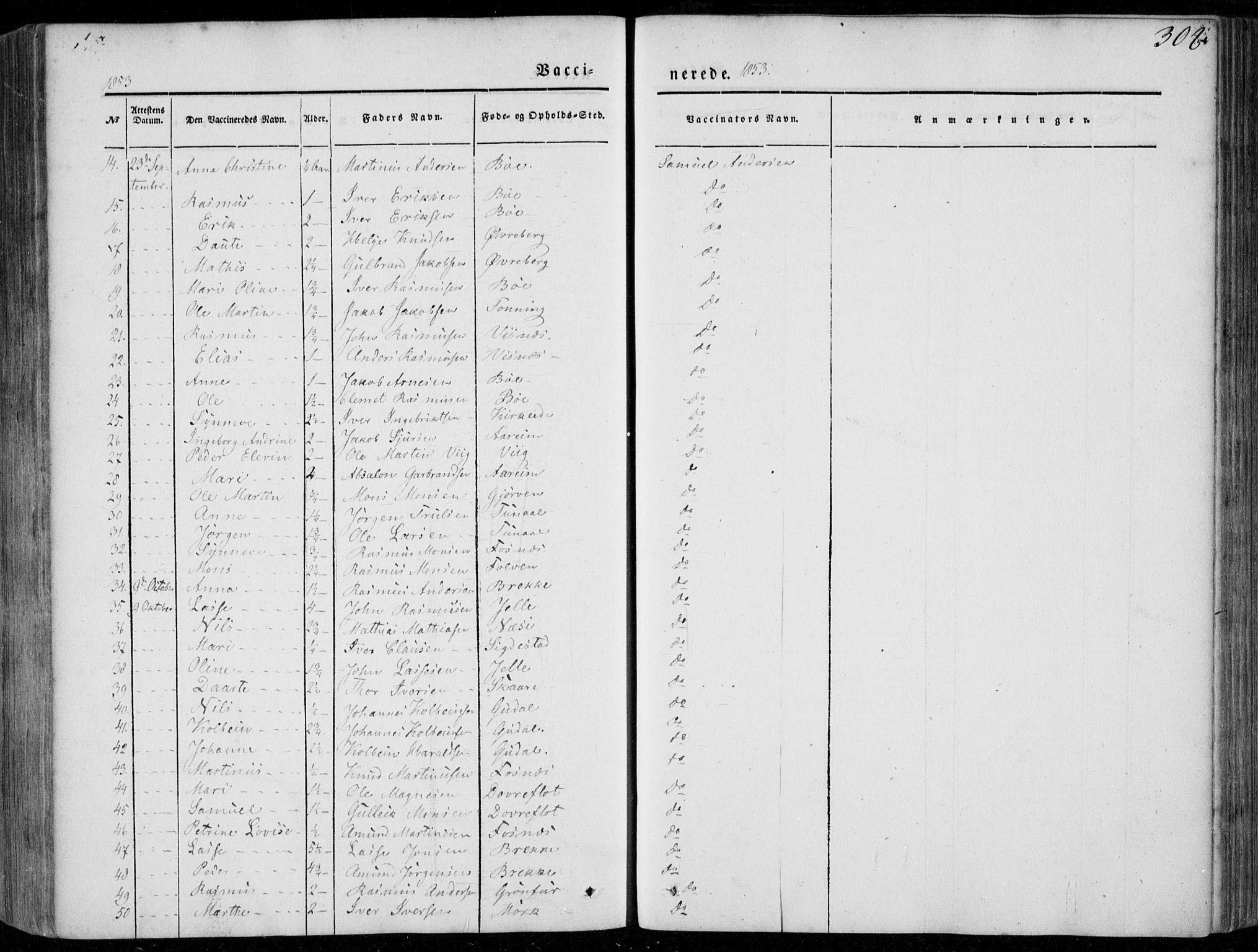 Stryn Sokneprestembete, AV/SAB-A-82501: Parish register (official) no. A 2, 1844-1861, p. 308