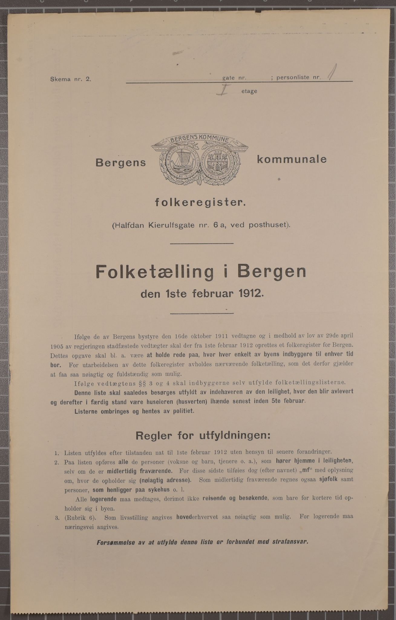 SAB, Municipal Census 1912 for Bergen, 1912, p. 923