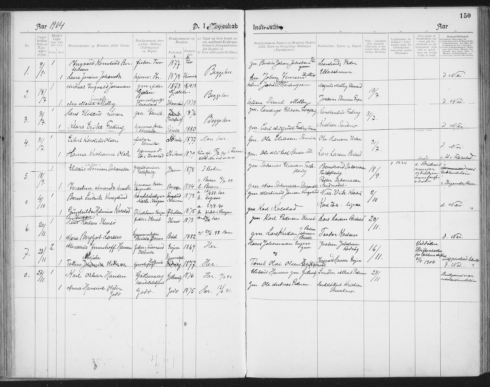 Ministerialprotokoller, klokkerbøker og fødselsregistre - Nordland, AV/SAT-A-1459/804/L0081: Parish register (official) no. 804A02, 1901-1915, p. 150