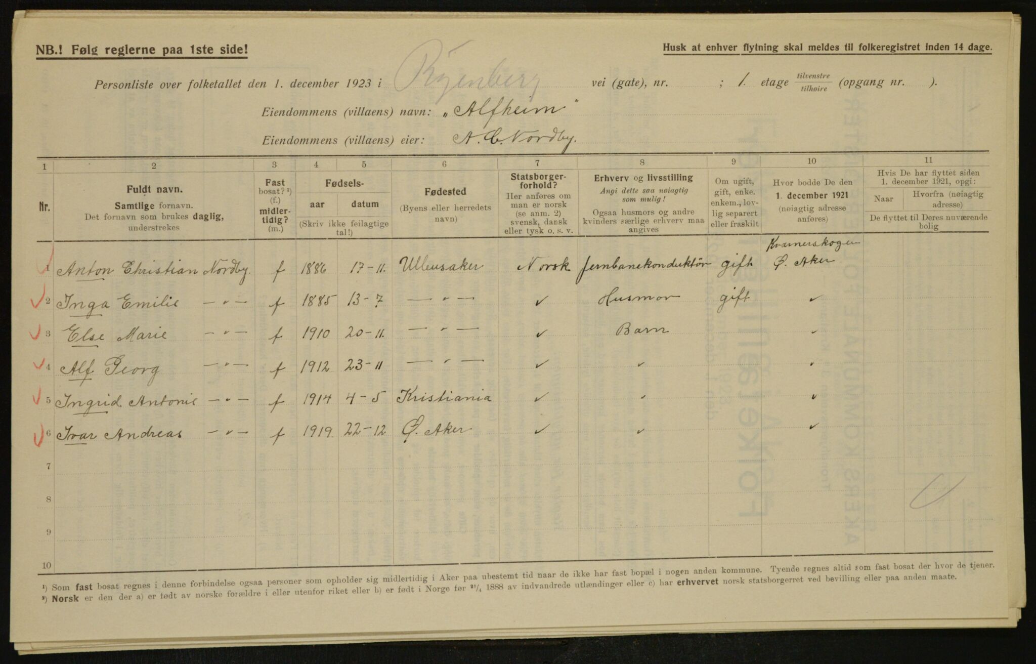 , Municipal Census 1923 for Aker, 1923, p. 29946