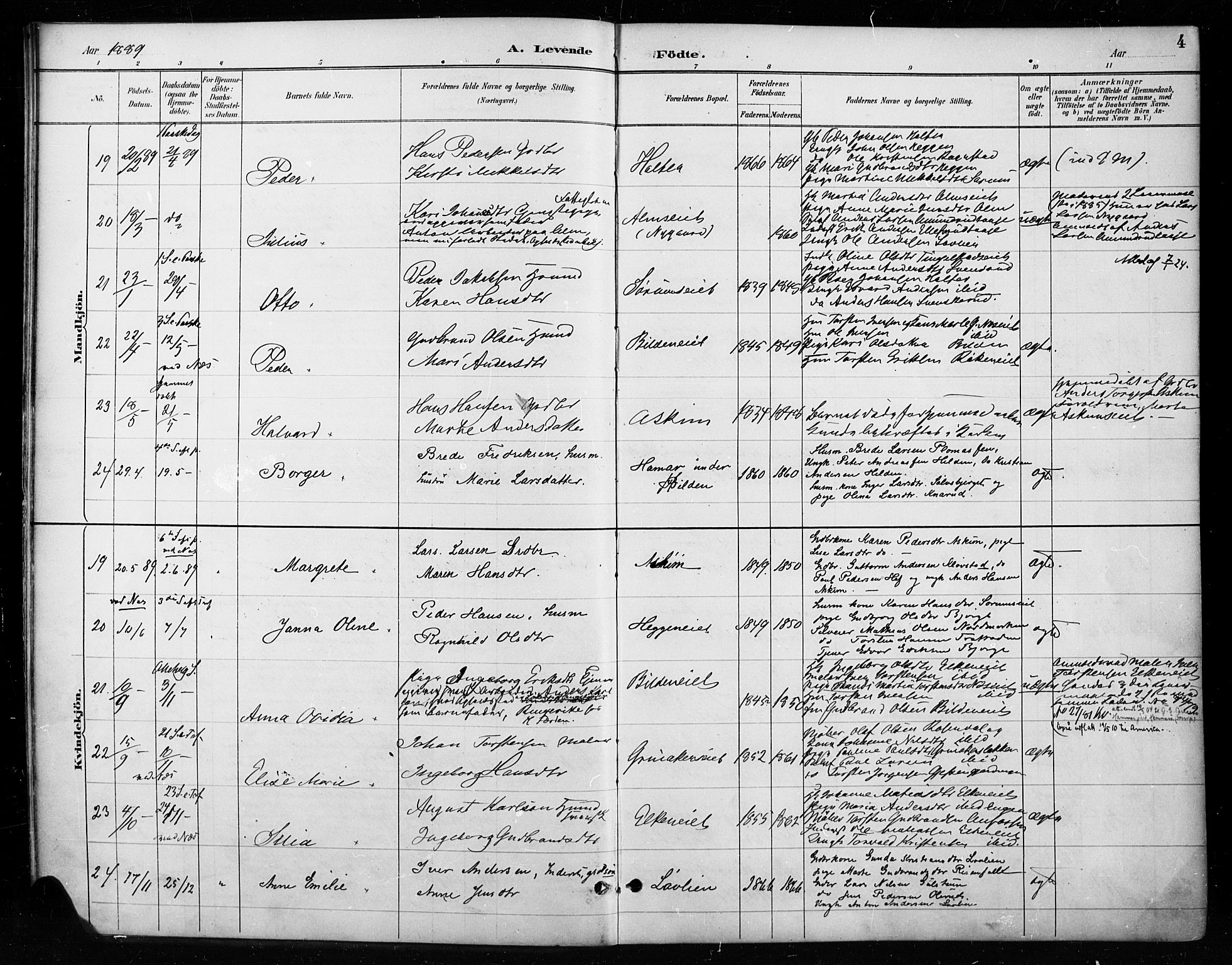 Gran prestekontor, SAH/PREST-112/H/Ha/Haa/L0018: Parish register (official) no. 18, 1889-1899, p. 4