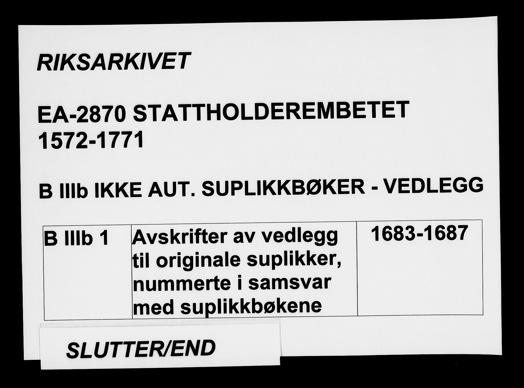 Stattholderembetet 1572-1771, RA/EA-2870/Af/L0001: Avskrifter av vedlegg til originale supplikker, nummerert i samsvar med supplikkbøkene, 1683-1687