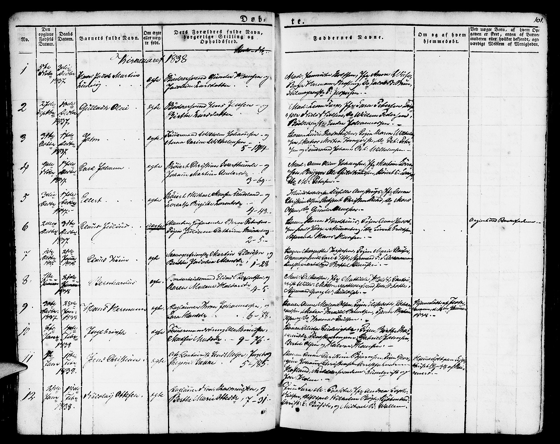 Nykirken Sokneprestembete, SAB/A-77101/H/Haa/L0012: Parish register (official) no. A 12, 1821-1844, p. 101