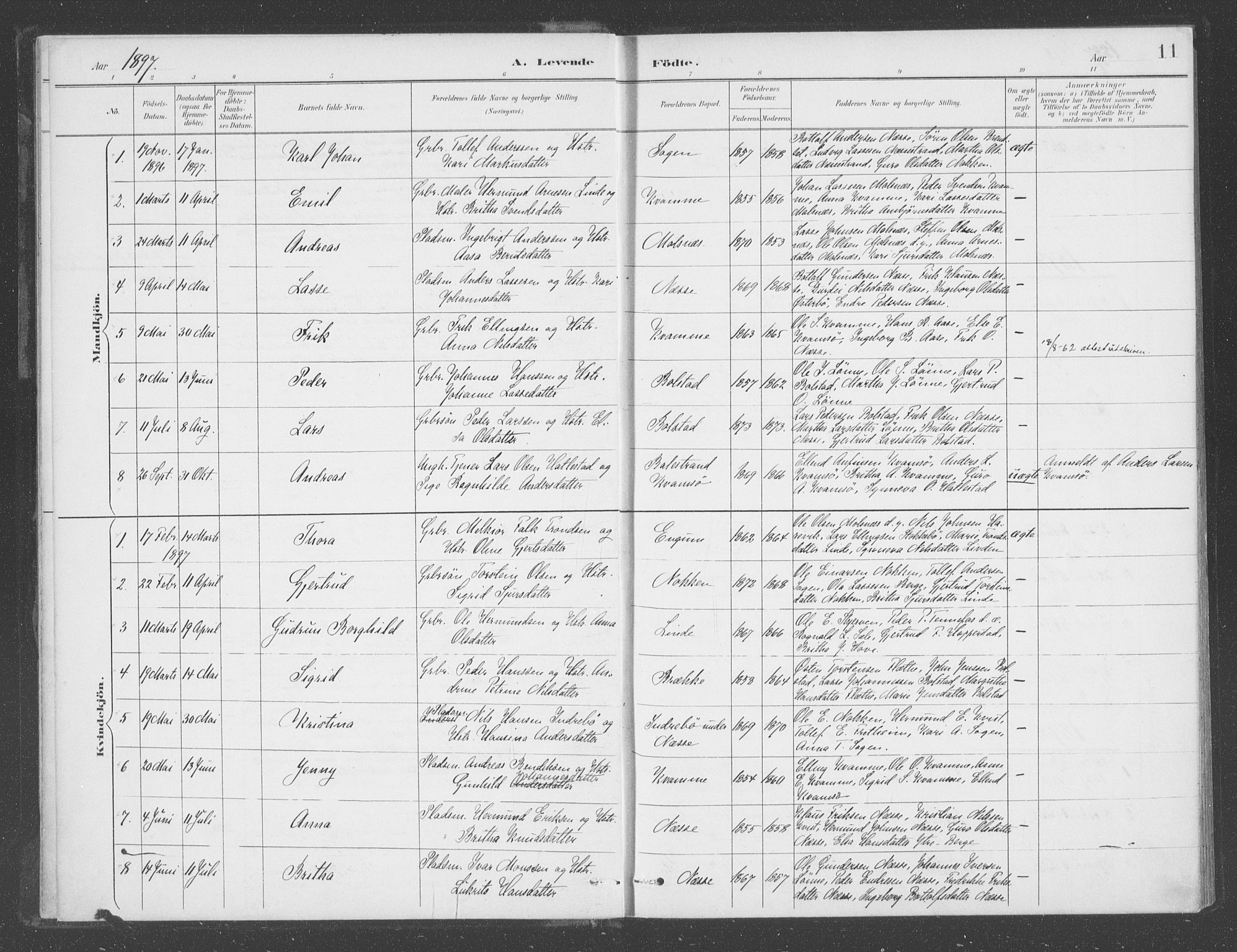 Balestrand sokneprestembete, SAB/A-79601: Parish register (official) no. D  2, 1891-1907, p. 11