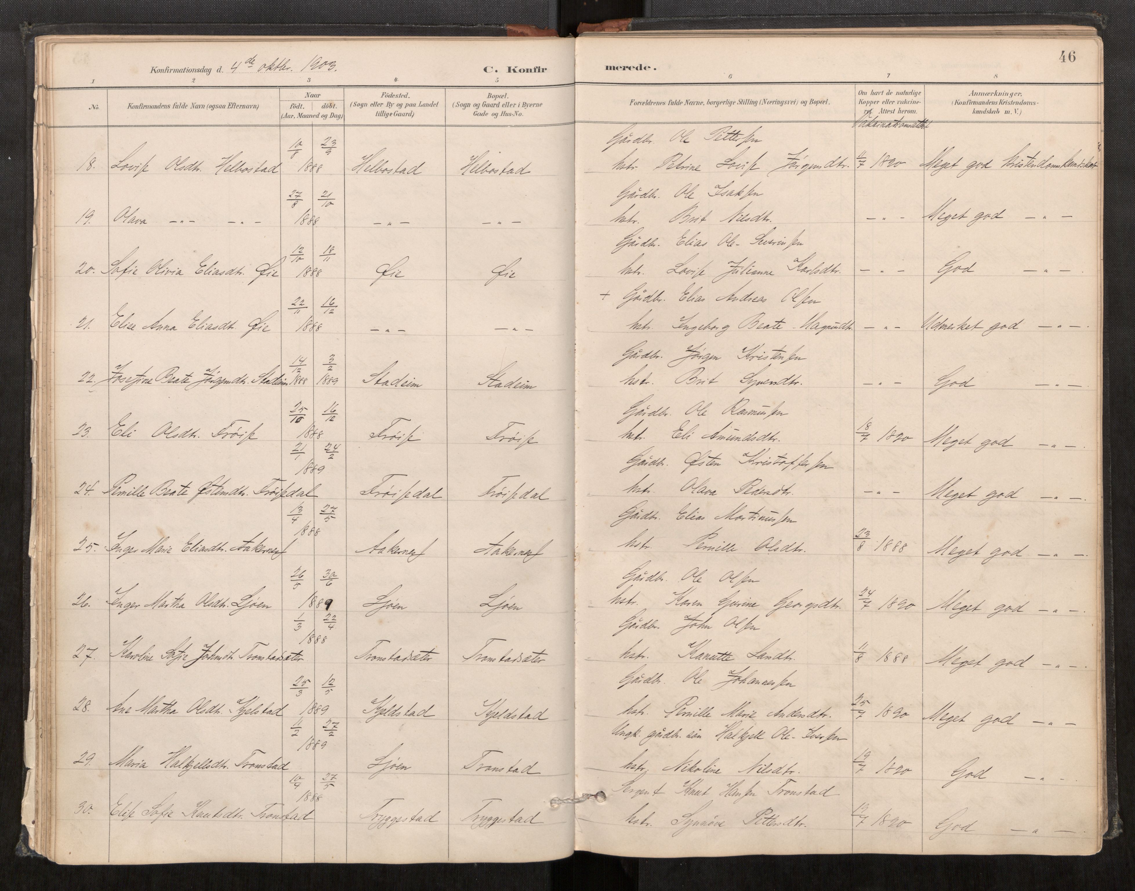 Sunnylven sokneprestkontor, AV/SAT-A-1007: Parish register (official) no. 517A09, 1887-1910, p. 46