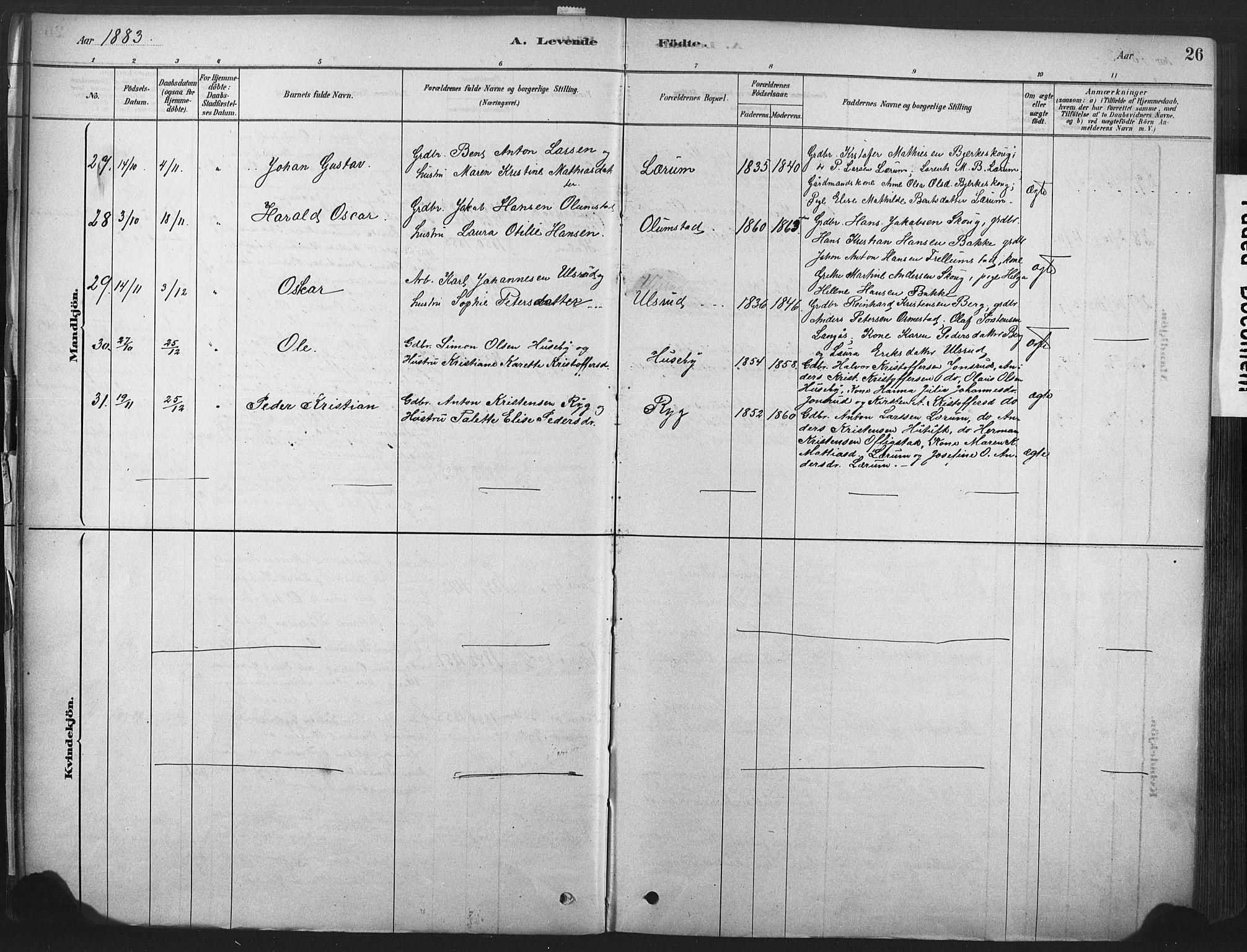 Våle kirkebøker, AV/SAKO-A-334/F/Fa/L0011: Parish register (official) no. I 11, 1878-1906, p. 26