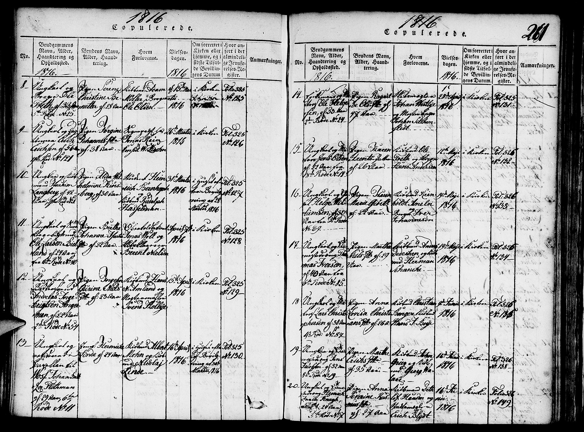 Nykirken Sokneprestembete, SAB/A-77101/H/Haa/L0011: Parish register (official) no. A 11, 1816-1821, p. 261