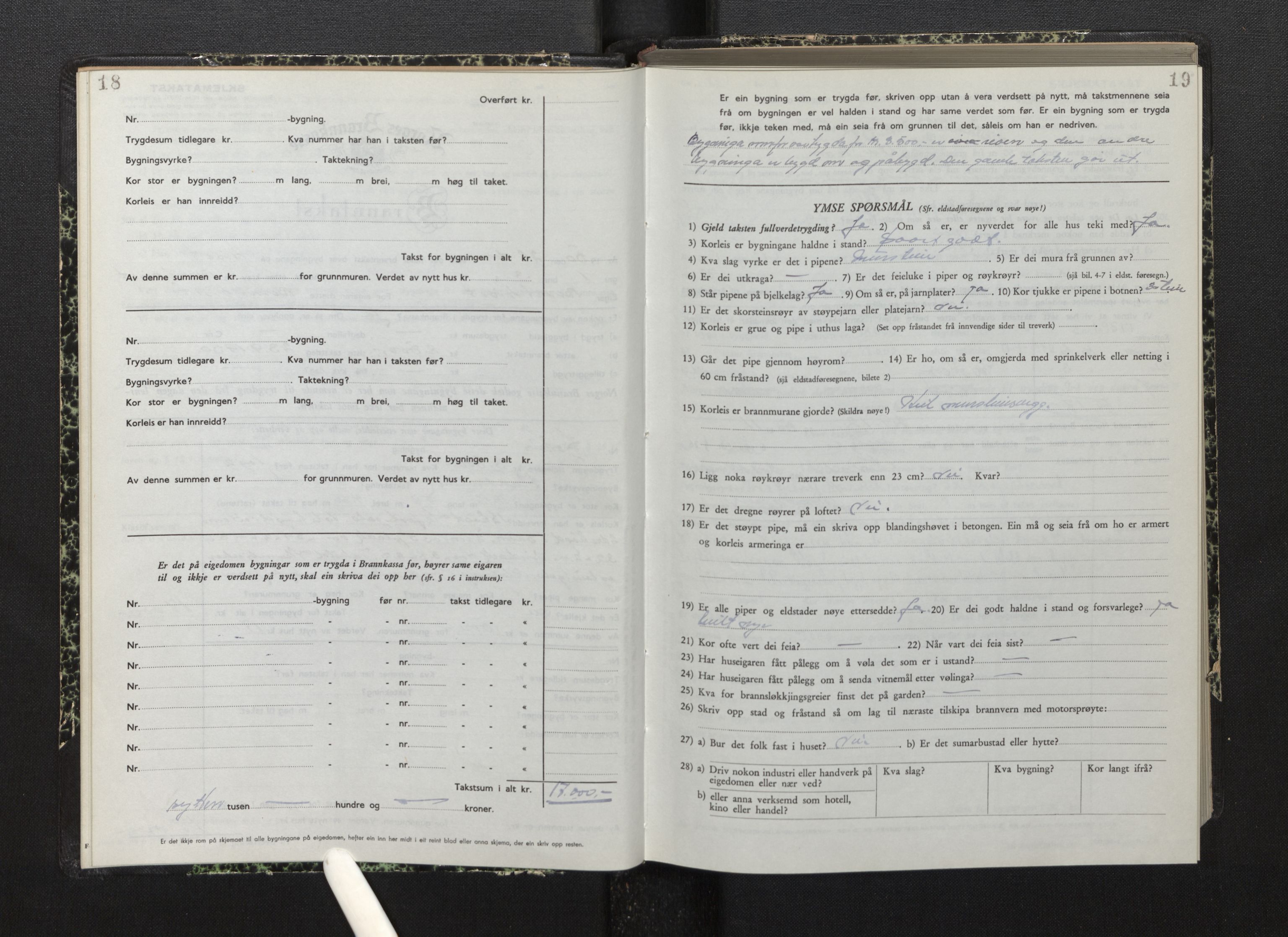 Lensmannen i Bremanger, SAB/A-26701/0012/L0010: Branntakstprotokoll, skjematakst, 1950-1955, p. 18-19