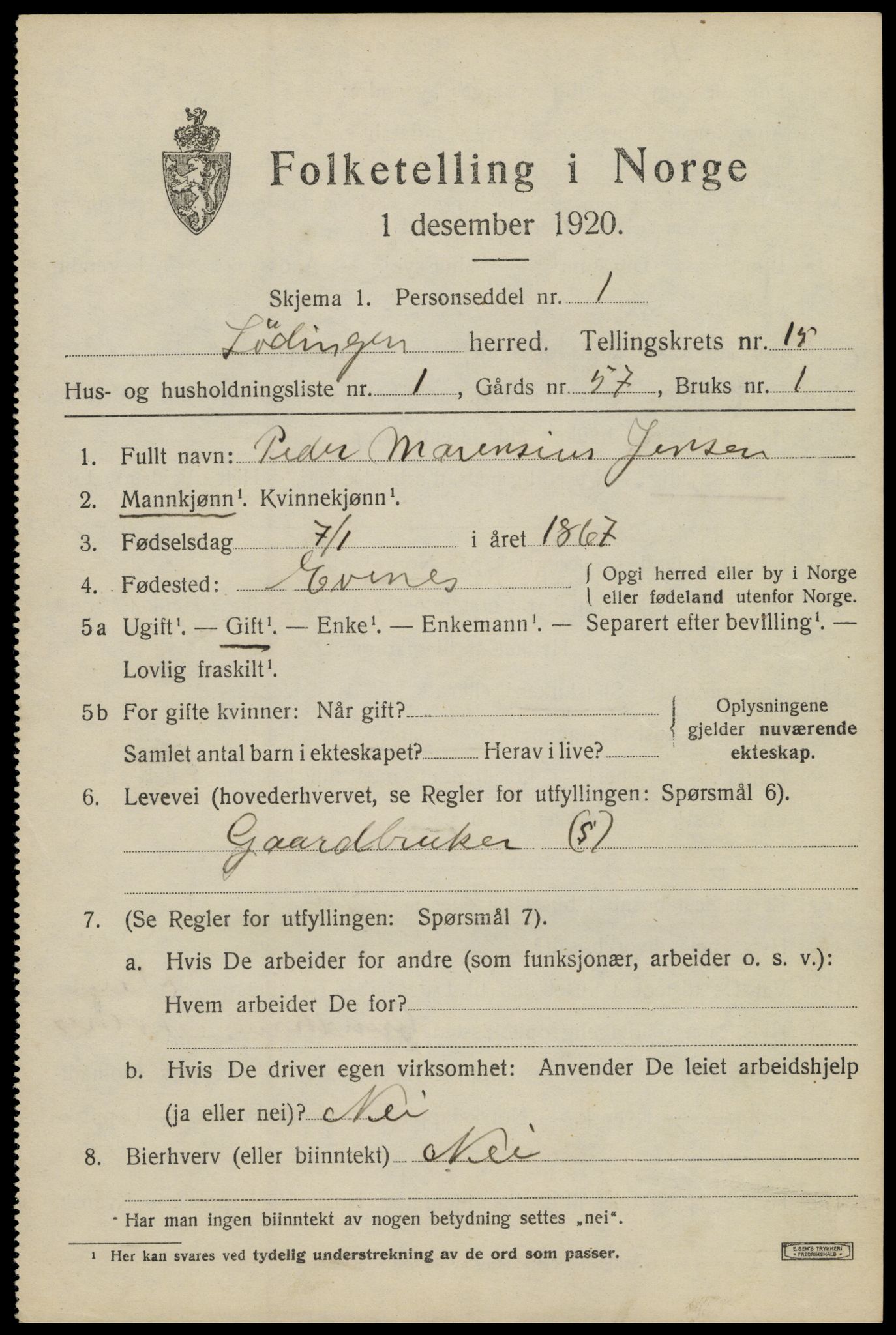 SAT, 1920 census for Lødingen, 1920, p. 7255