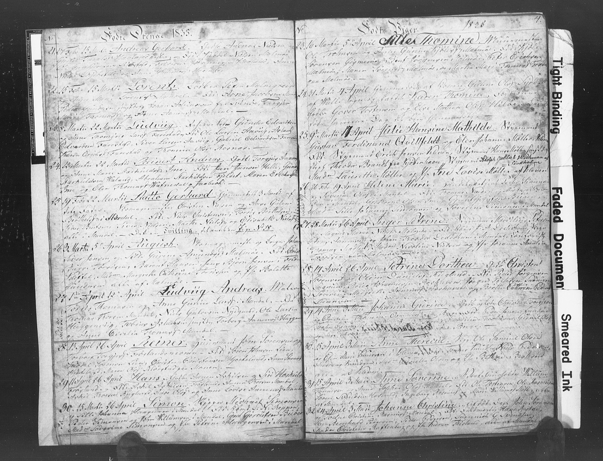 Mandal sokneprestkontor, SAK/1111-0030/F/Fb/Fba/L0003: Parish register (copy) no. B 1C, 1834-1838, p. 4