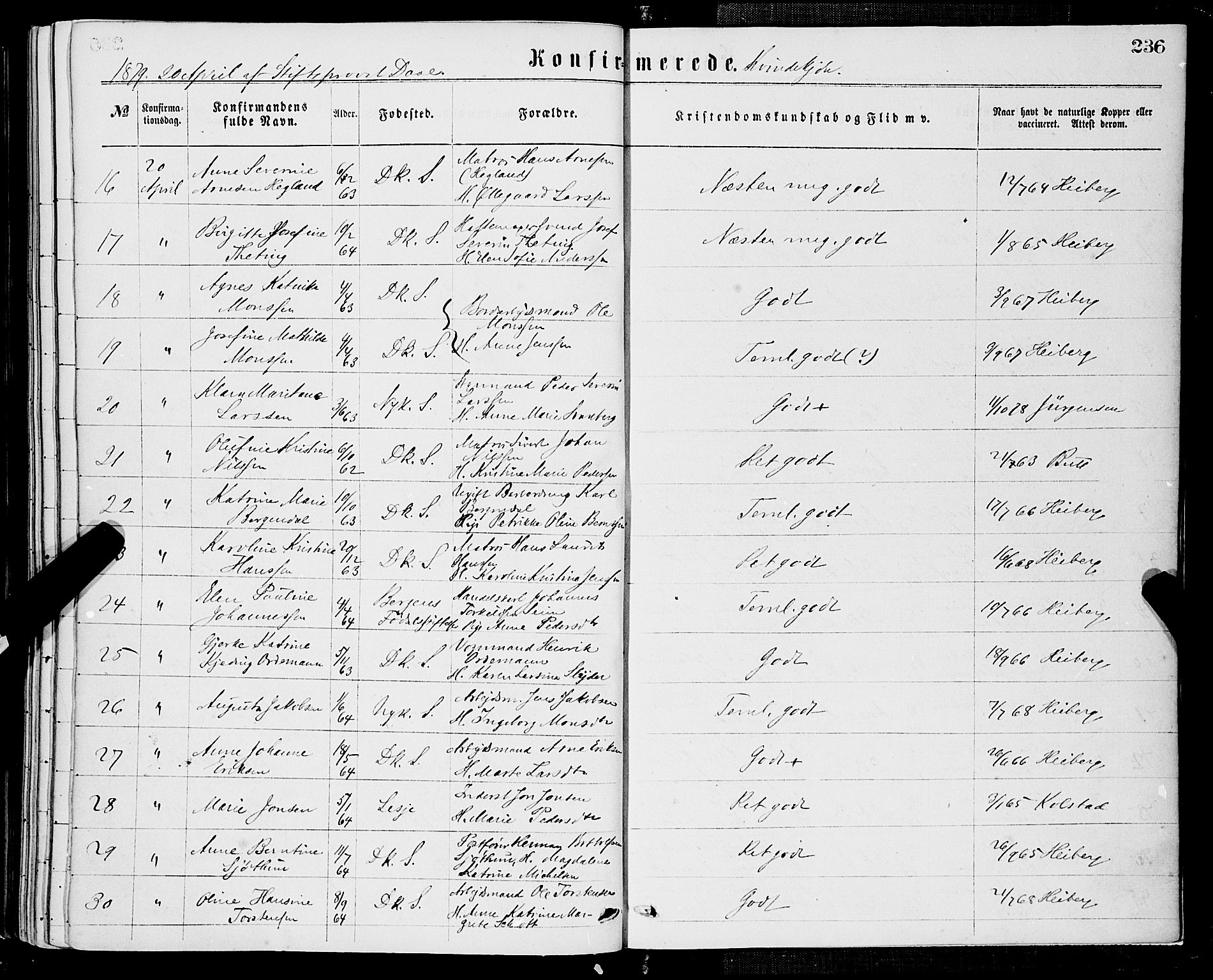 Domkirken sokneprestembete, AV/SAB-A-74801/H/Haa/L0029: Parish register (official) no. C 4, 1864-1879, p. 236