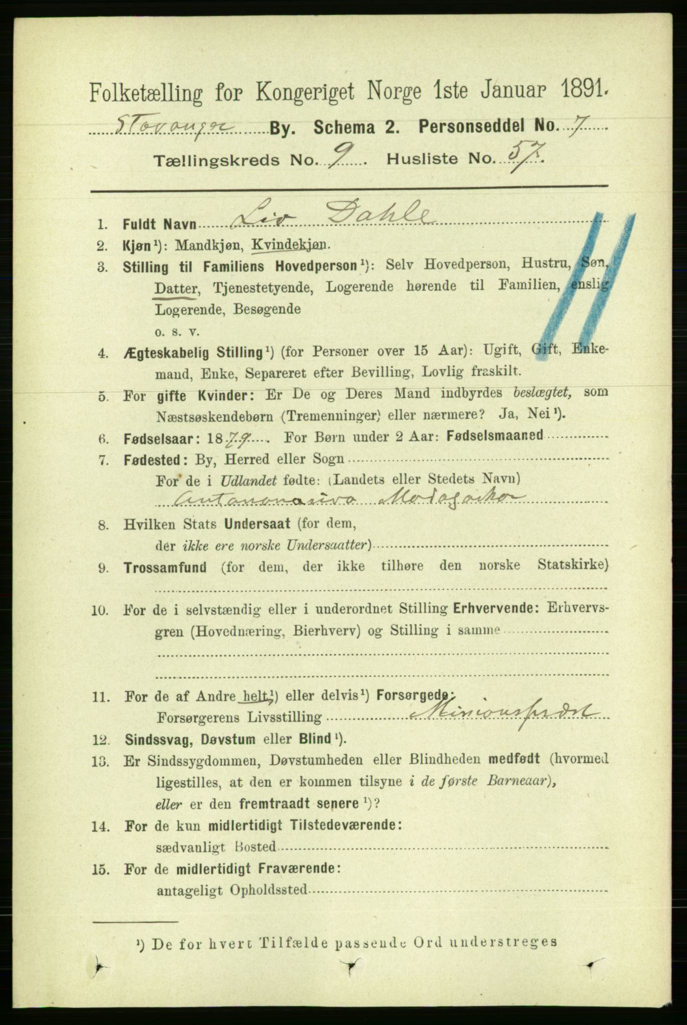 RA, 1891 census for 1103 Stavanger, 1891, p. 13215