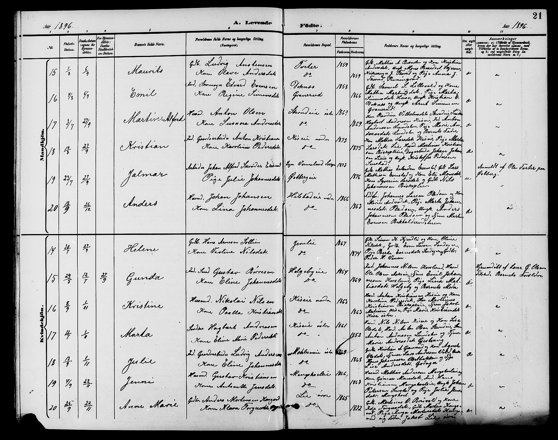 Nes prestekontor, Hedmark, AV/SAH-PREST-020/L/La/L0007: Parish register (copy) no. 7, 1892-1912, p. 21