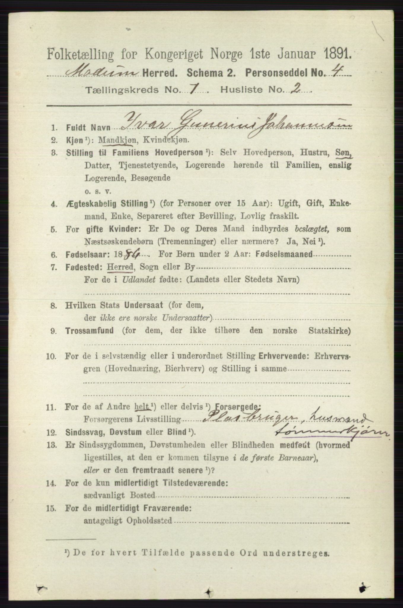 RA, 1891 census for 0623 Modum, 1891, p. 2737