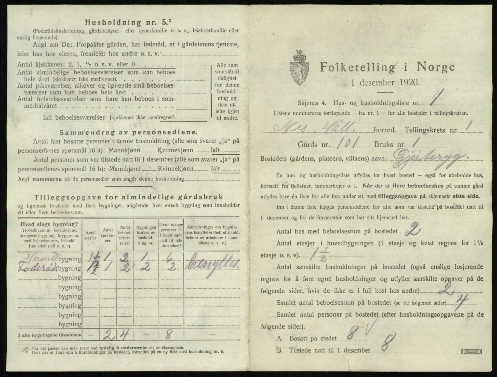 SAKO, 1920 census for Nes (Buskerud), 1920, p. 36