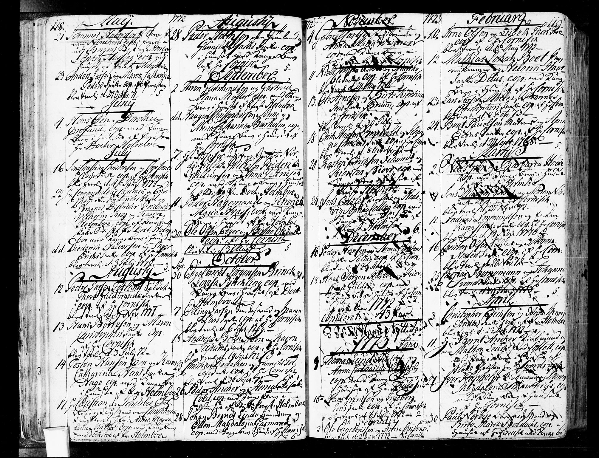 Oslo domkirke Kirkebøker, SAO/A-10752/F/Fa/L0004: Parish register (official) no. 4, 1743-1786, p. 118-119