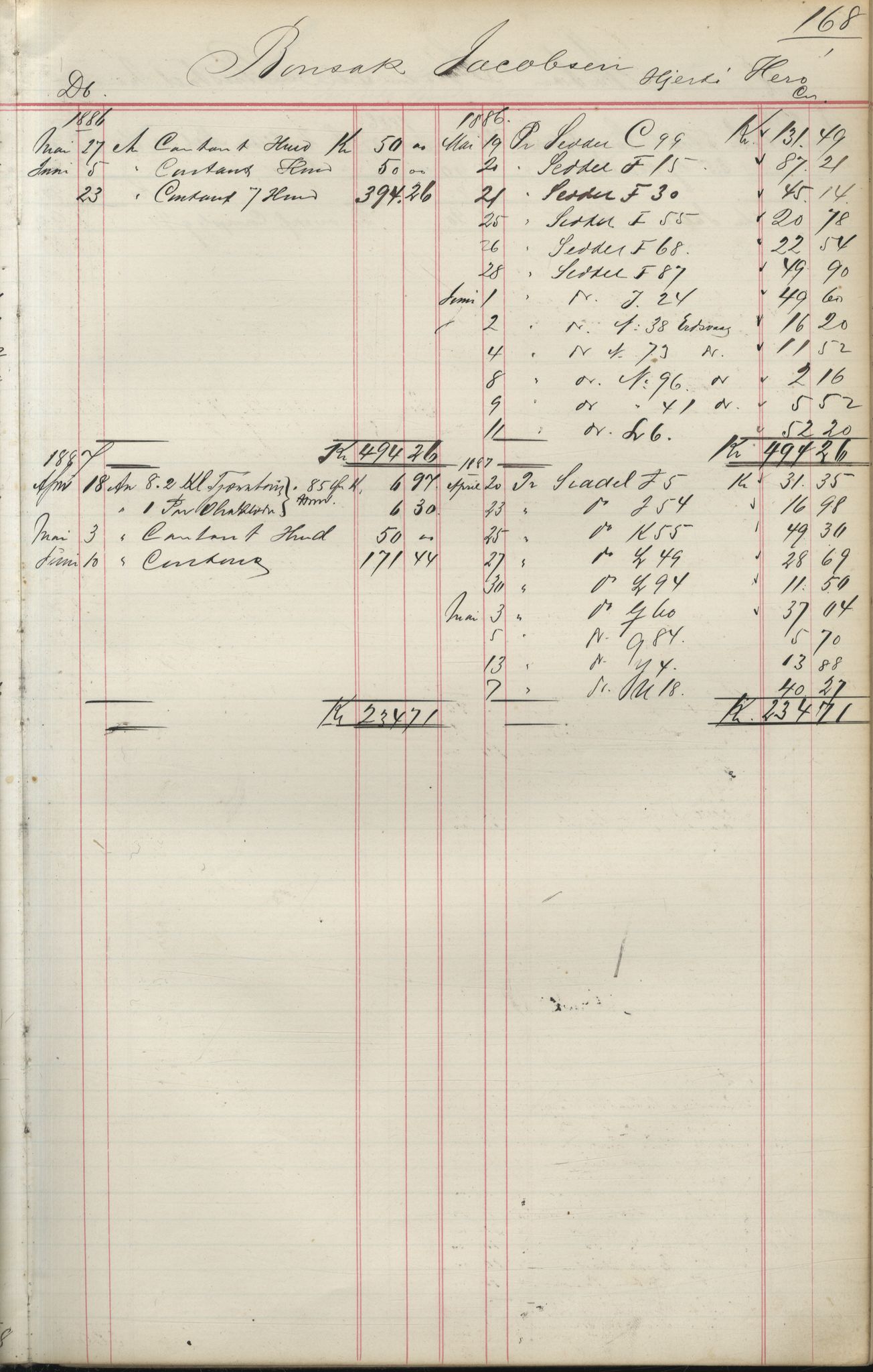 Brodtkorb handel A/S, VAMU/A-0001/F/Fa/L0004/0001: Kompanibøker. Utensogns / Compagnibog for Udensogns Fiskere No 15. Fra A - H, 1882-1895, p. 168