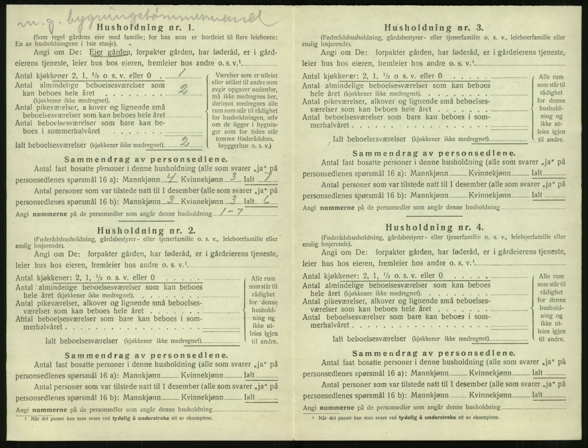 SAT, 1920 census for Sunnylven, 1920, p. 337