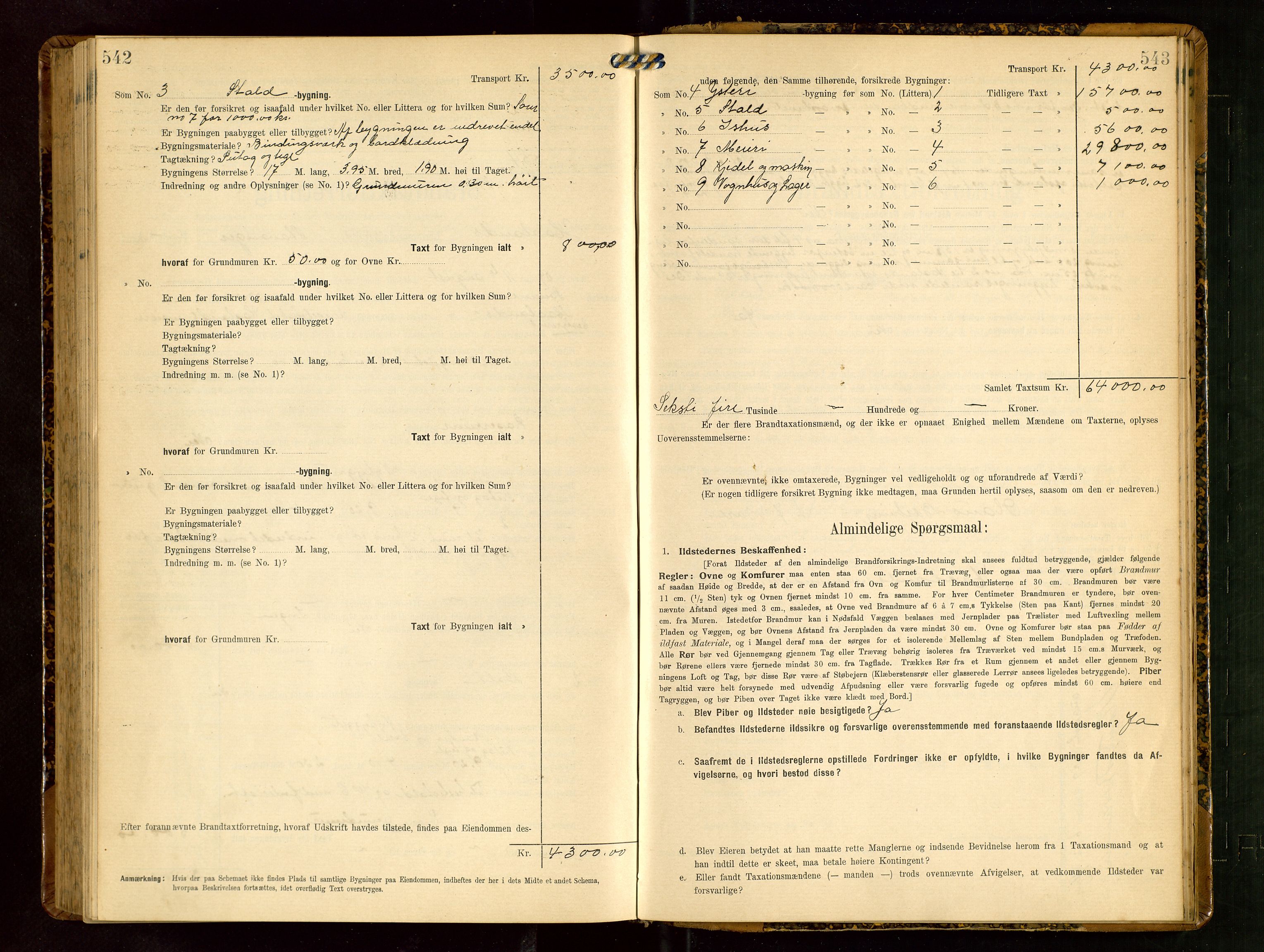 Håland lensmannskontor, AV/SAST-A-100100/Gob/L0003: Branntakstprotokoll - skjematakst. Register i boken., 1909-1910, p. 542-543