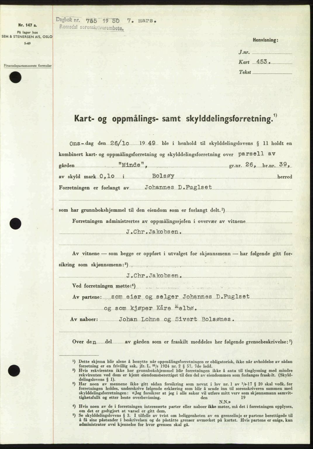 Romsdal sorenskriveri, AV/SAT-A-4149/1/2/2C: Mortgage book no. A32, 1950-1950, Diary no: : 755/1950