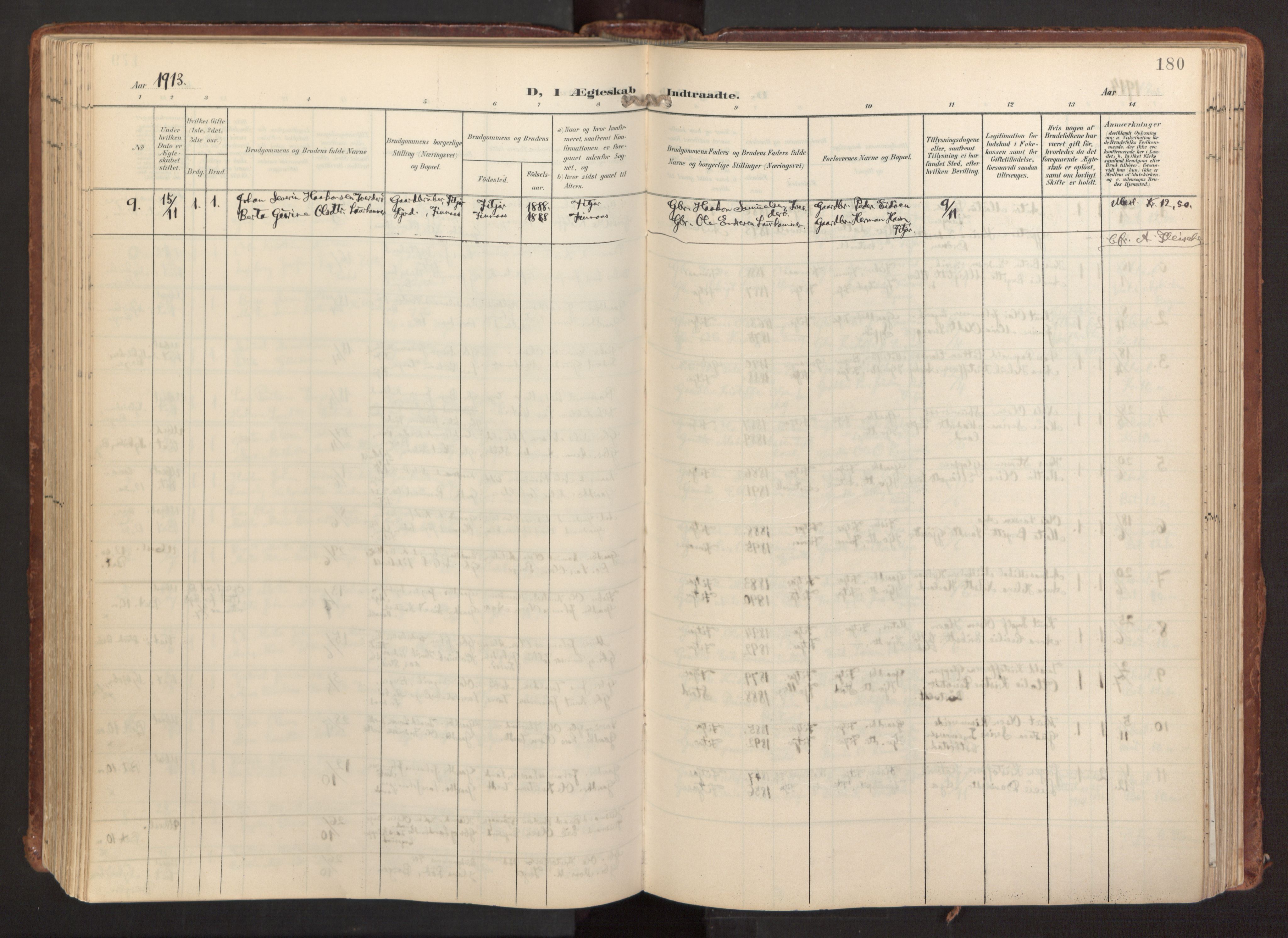 Fitjar sokneprestembete, AV/SAB-A-99926: Parish register (official) no. A 3, 1900-1918, p. 180