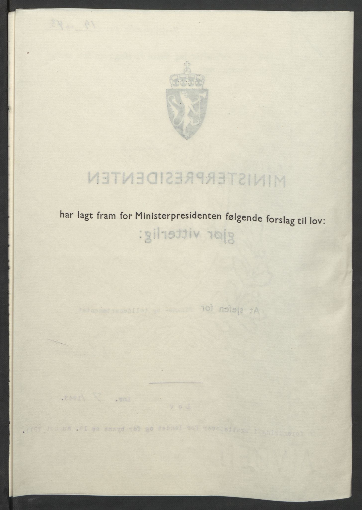 NS-administrasjonen 1940-1945 (Statsrådsekretariatet, de kommisariske statsråder mm), RA/S-4279/D/Db/L0099: Lover, 1943, p. 31