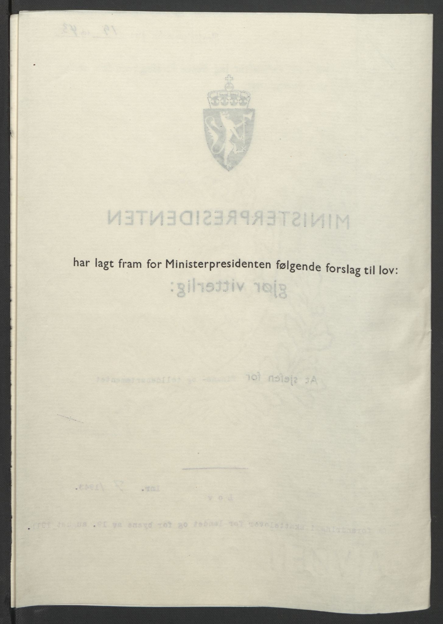 NS-administrasjonen 1940-1945 (Statsrådsekretariatet, de kommisariske statsråder mm), AV/RA-S-4279/D/Db/L0099: Lover, 1943, p. 31