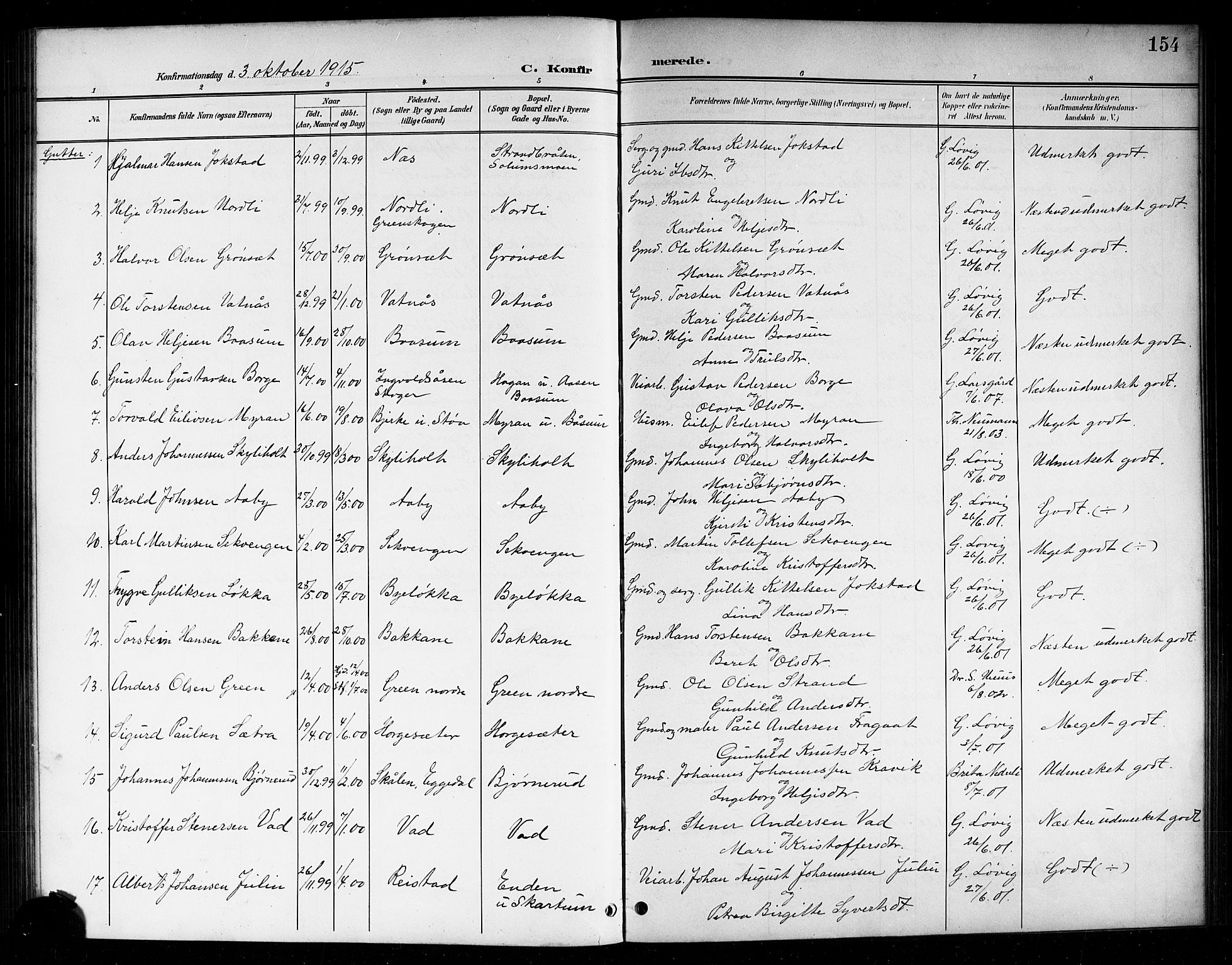 Sigdal kirkebøker, SAKO/A-245/G/Ga/L0006: Parish register (copy) no. I 6, 1901-1916, p. 154