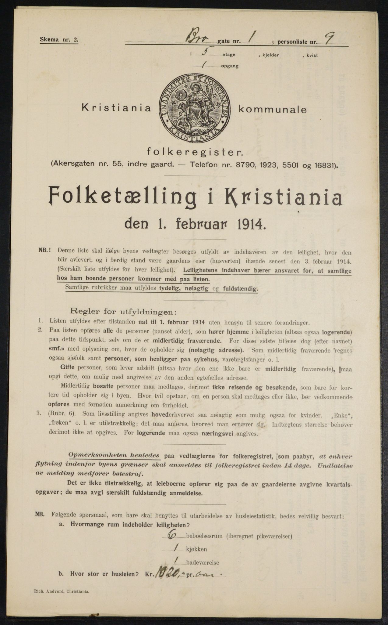 OBA, Municipal Census 1914 for Kristiania, 1914, p. 9708