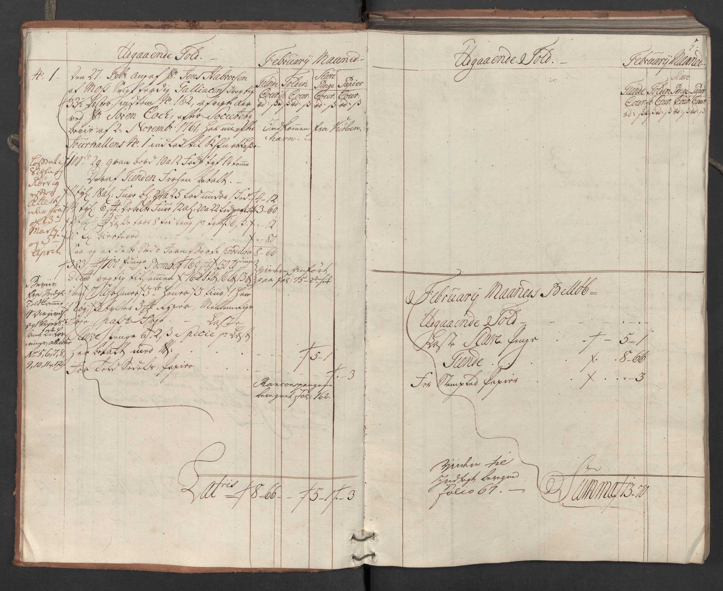 Generaltollkammeret, tollregnskaper, AV/RA-EA-5490/R05/L0039/0001: Tollregnskaper Moss, Son, Krokstad / Utgående hovedtollbok, 1762, p. 4b-5a