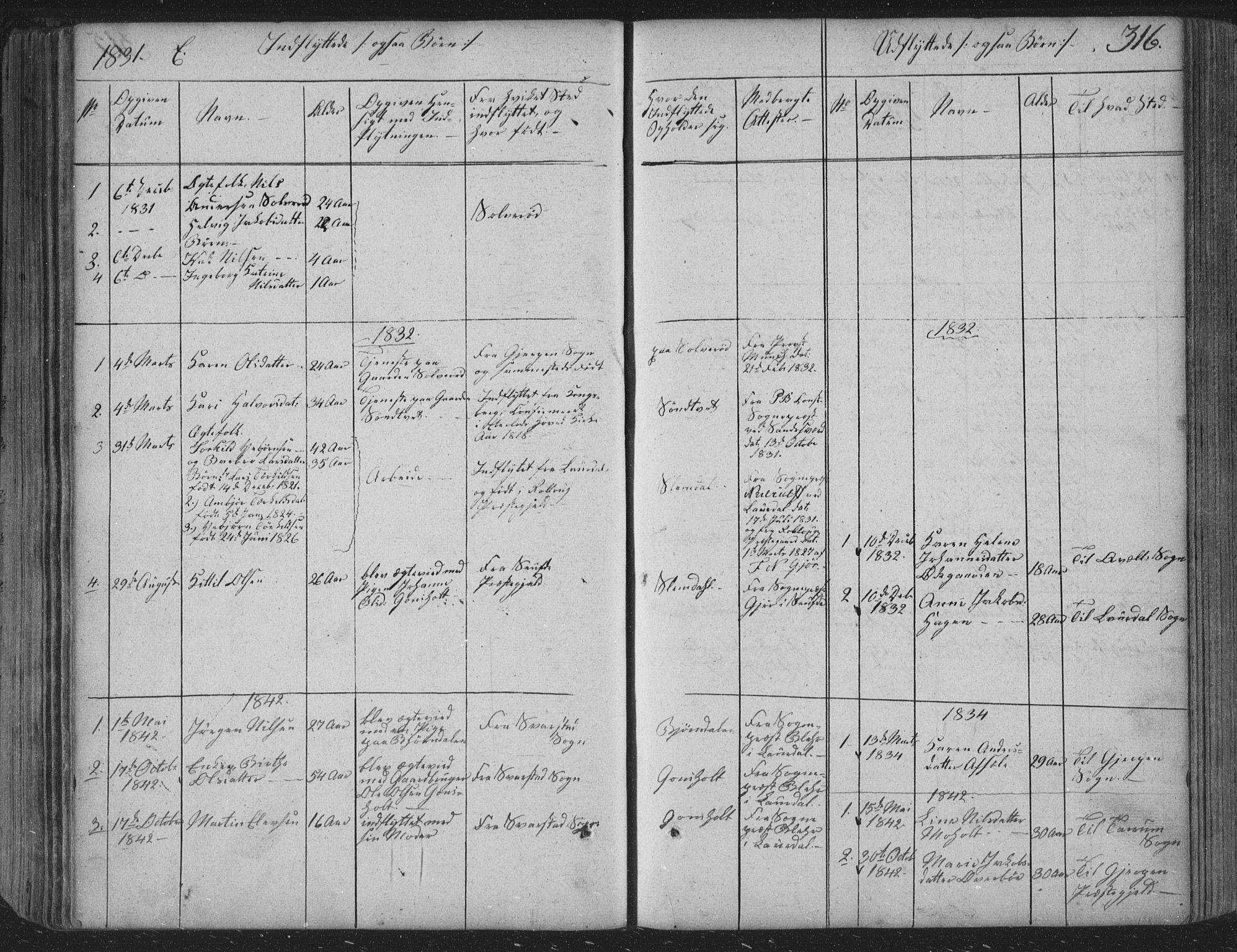 Siljan kirkebøker, SAKO/A-300/F/Fa/L0001: Parish register (official) no. 1, 1831-1870, p. 316