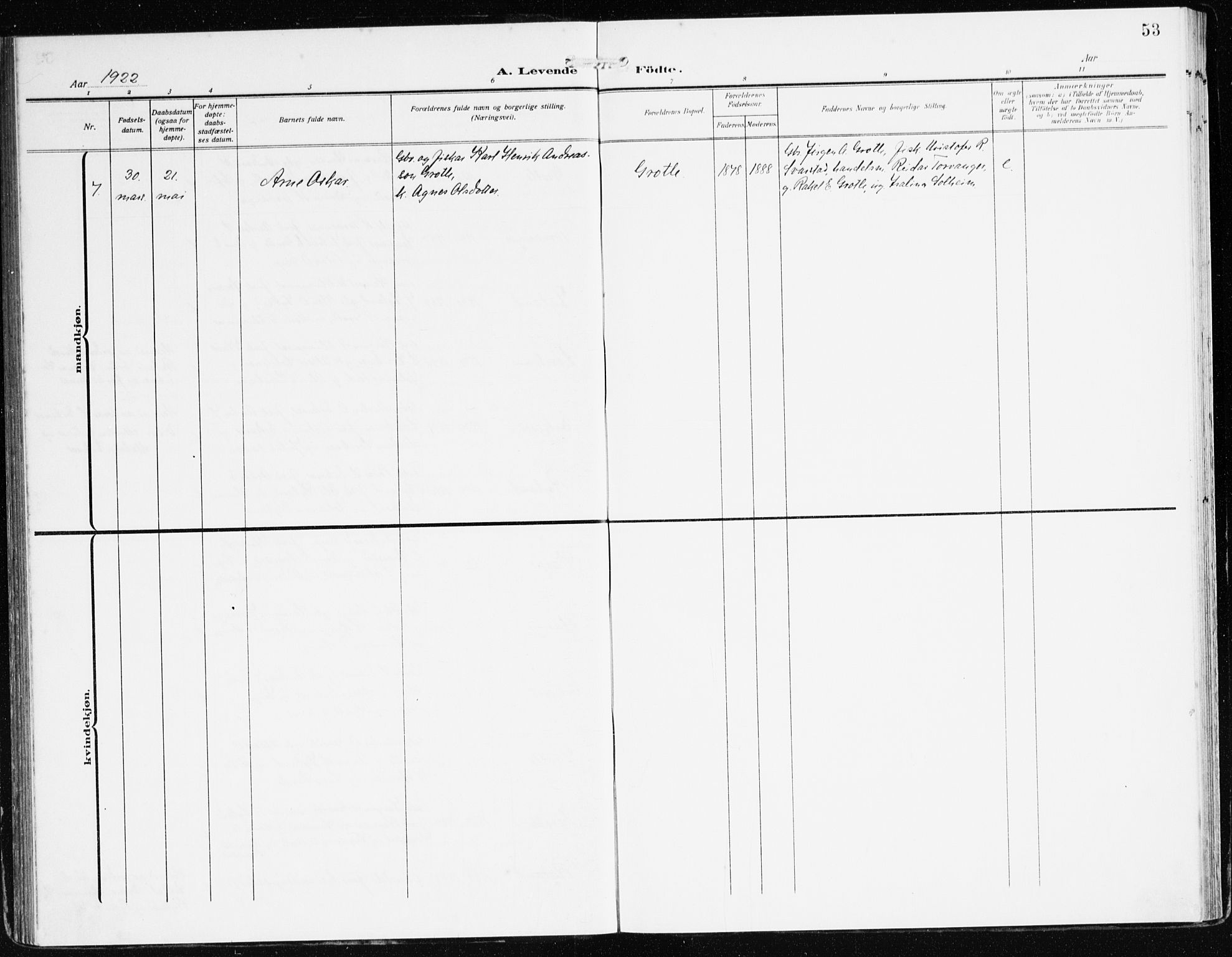 Bremanger sokneprestembete, AV/SAB-A-82201/H/Haa/Haac/L0001: Parish register (official) no. C 1, 1908-1921, p. 53