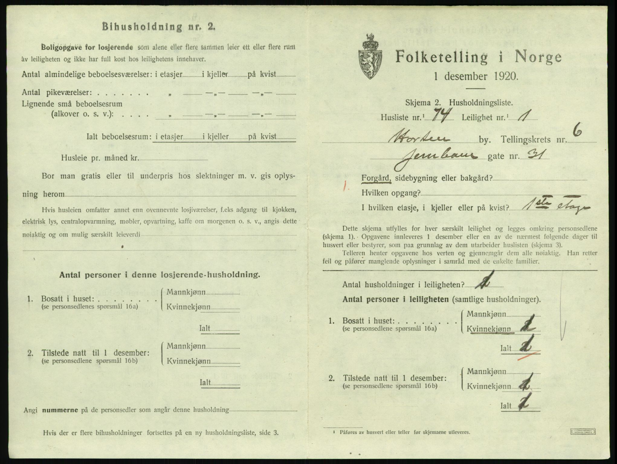 SAKO, 1920 census for Horten, 1920, p. 6631