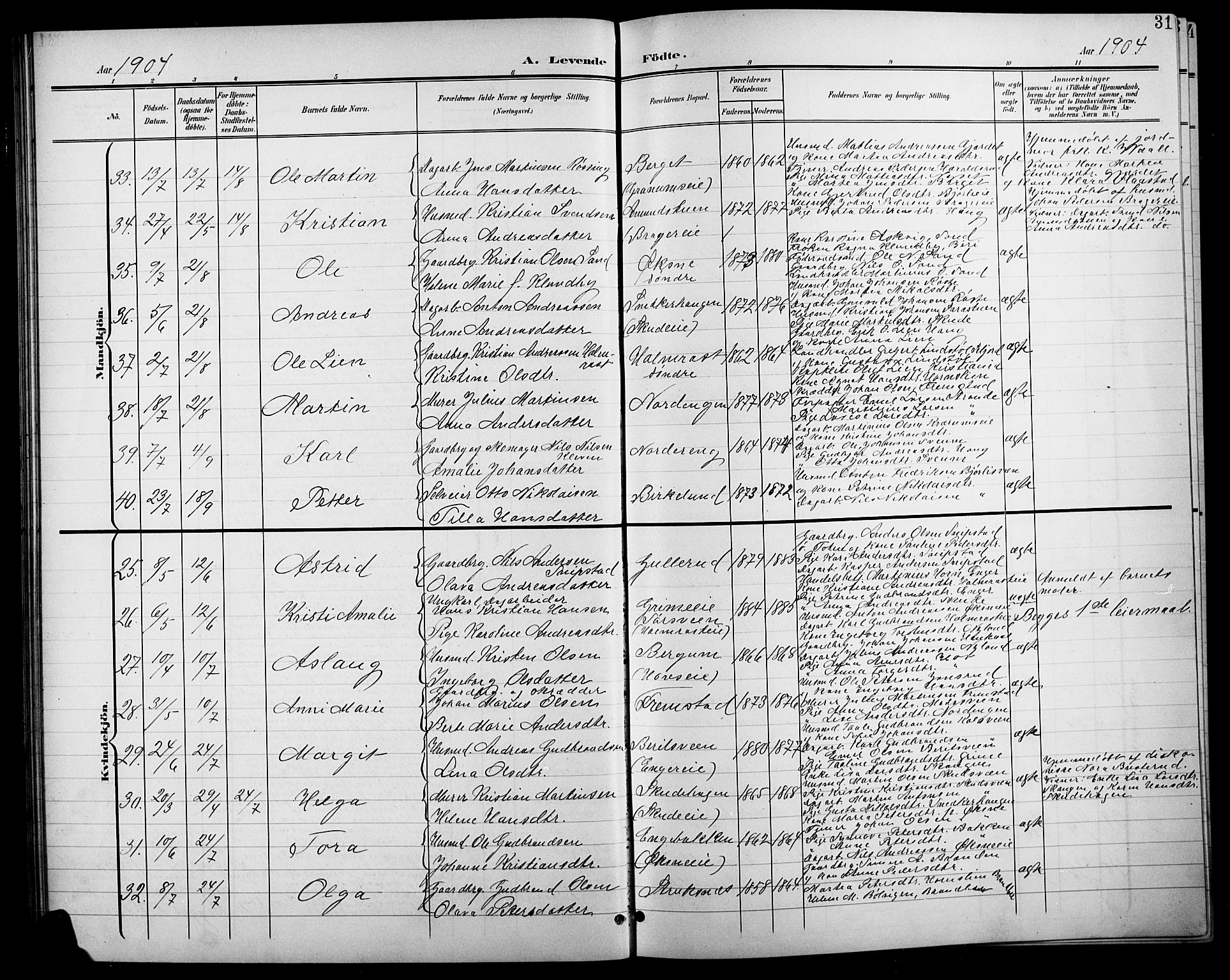 Søndre Land prestekontor, AV/SAH-PREST-122/L/L0004: Parish register (copy) no. 4, 1901-1915, p. 31