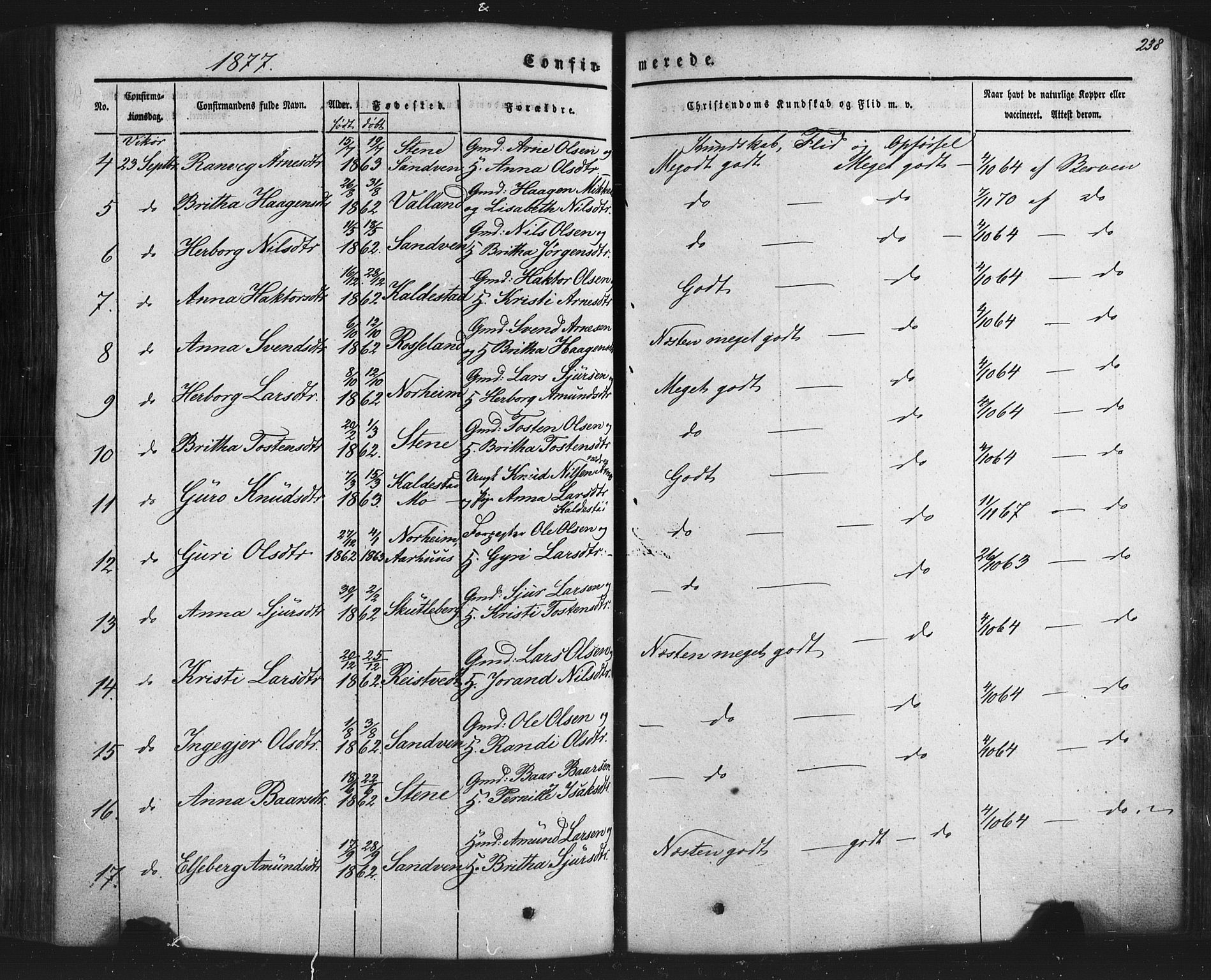 Kvam sokneprestembete, SAB/A-76201/H/Haa: Parish register (official) no. A 9, 1864-1879, p. 238