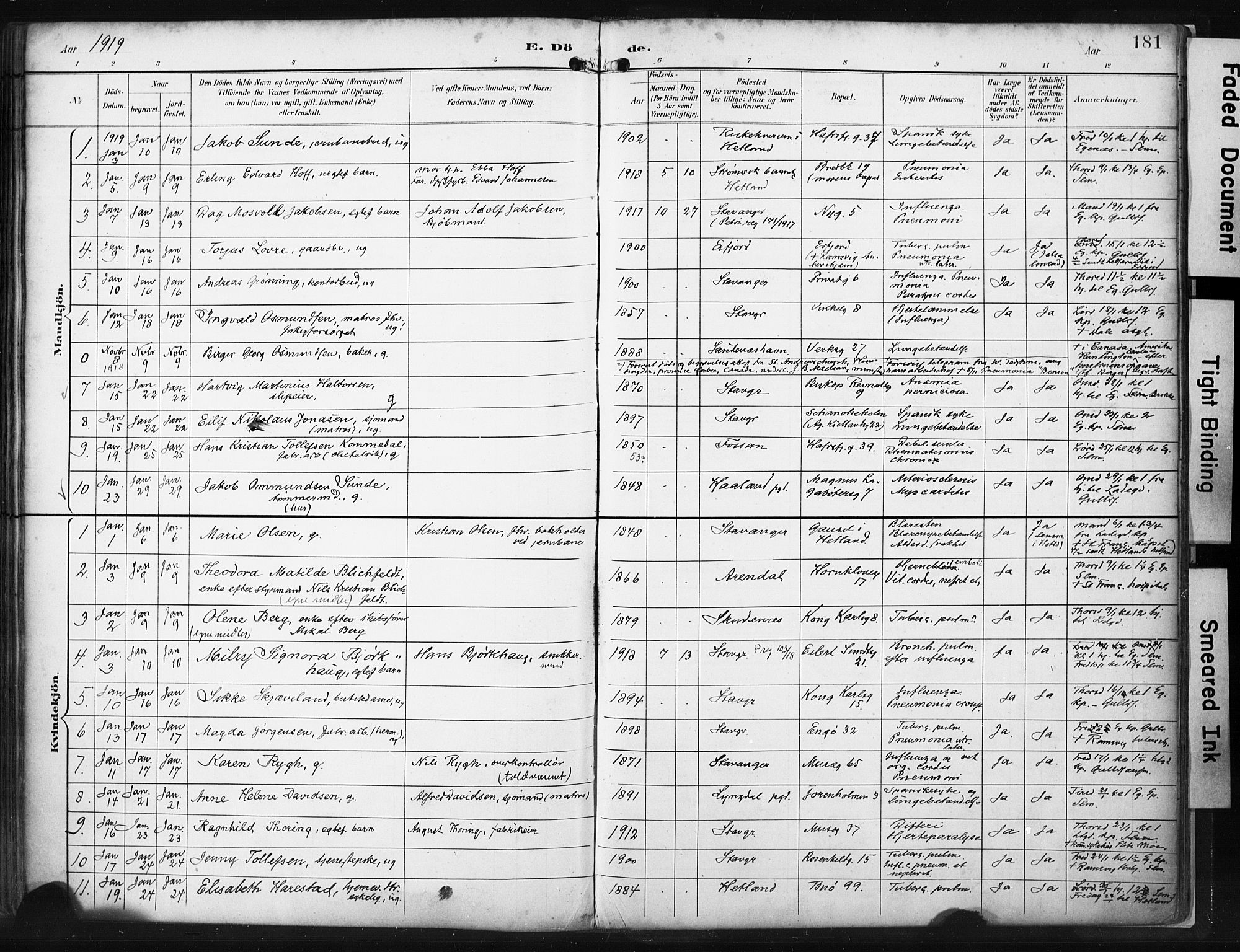 St. Petri sokneprestkontor, AV/SAST-A-101813/001/30/30BA/L0022: Parish register (official) no. A 22, 1895-1919, p. 181