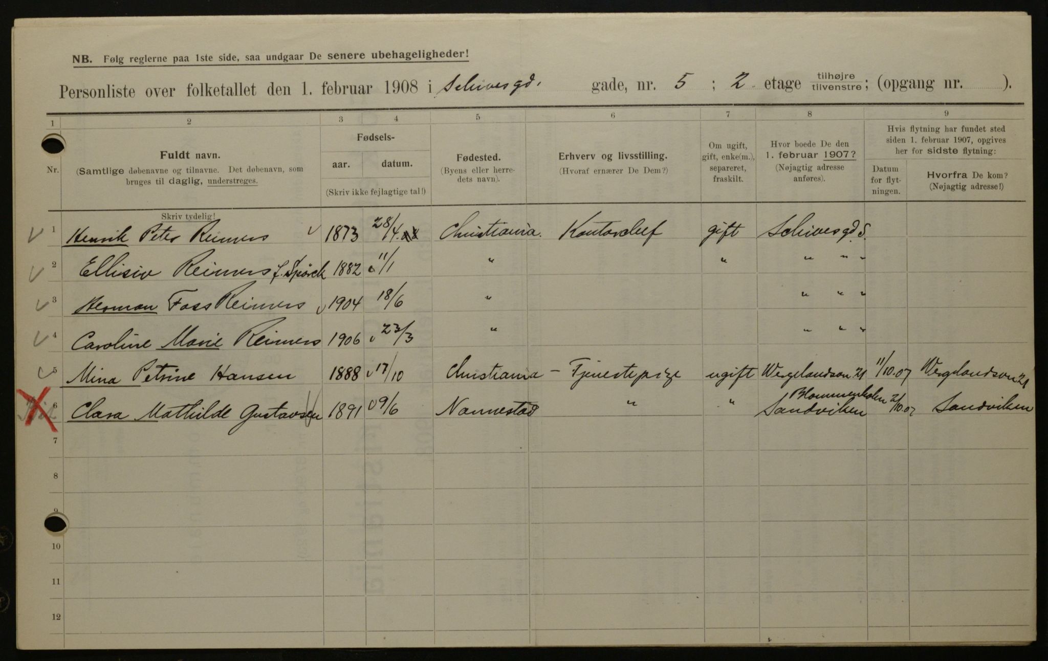 OBA, Municipal Census 1908 for Kristiania, 1908, p. 80736