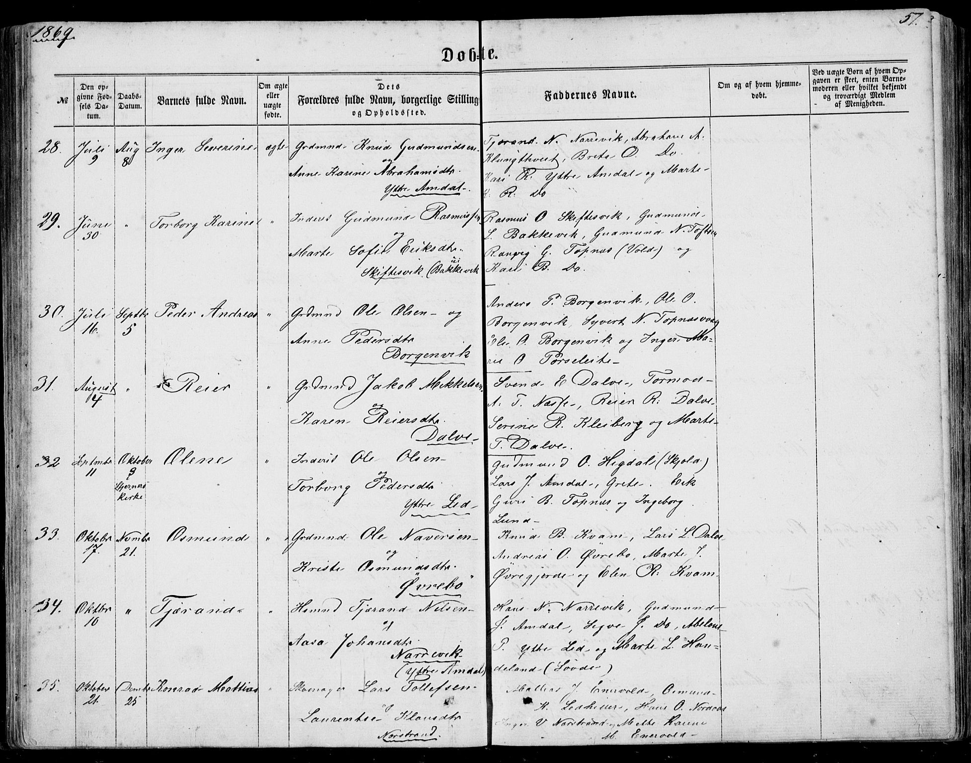 Nedstrand sokneprestkontor, AV/SAST-A-101841/01/IV: Parish register (official) no. A 9, 1861-1876, p. 57